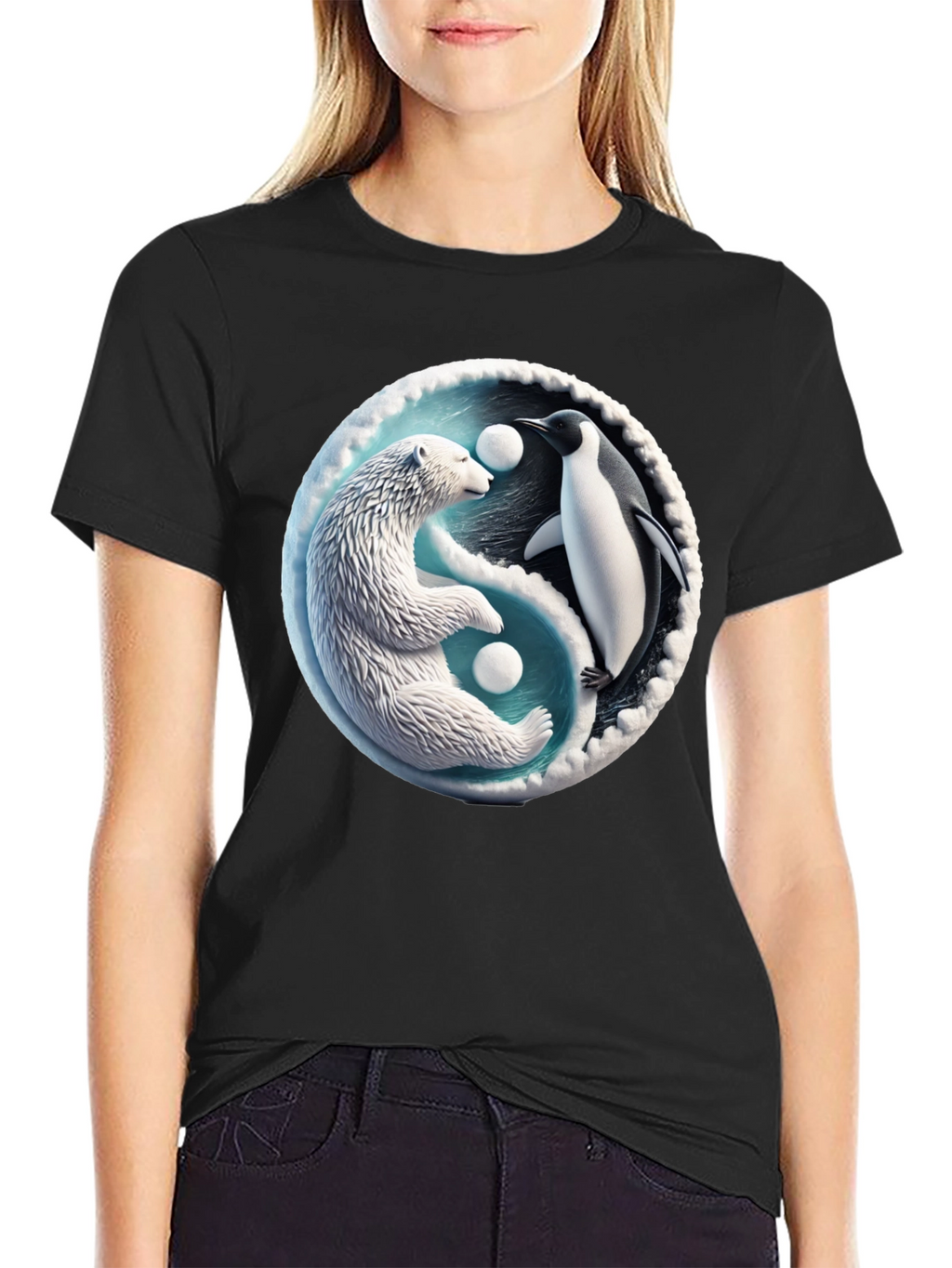 Yin Yang Polar Bear and Penguin Graphic Tee