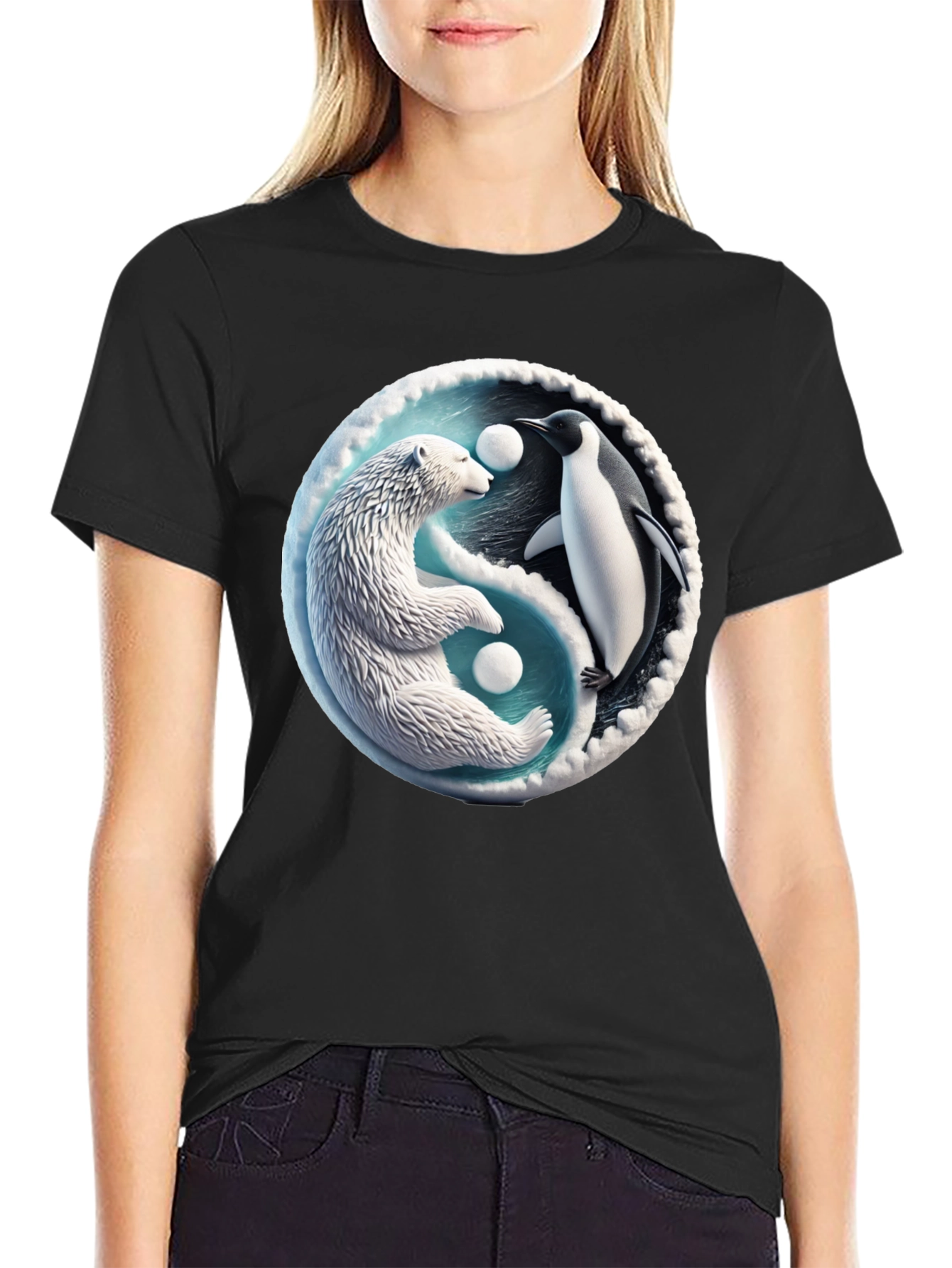Yin Yang Polar Bear and Penguin Graphic Tee