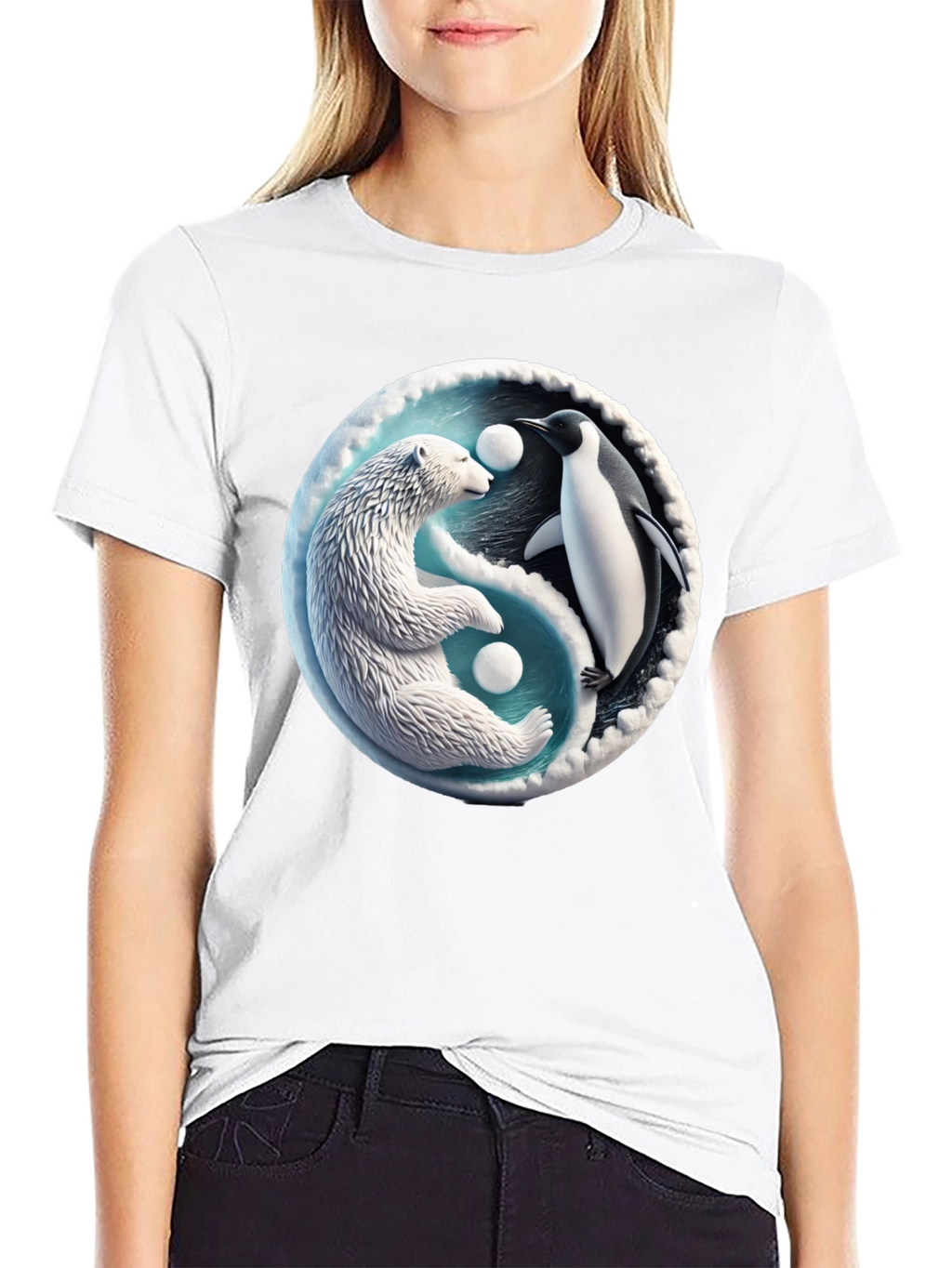 Yin Yang Polar Bear and Penguin Graphic Tee