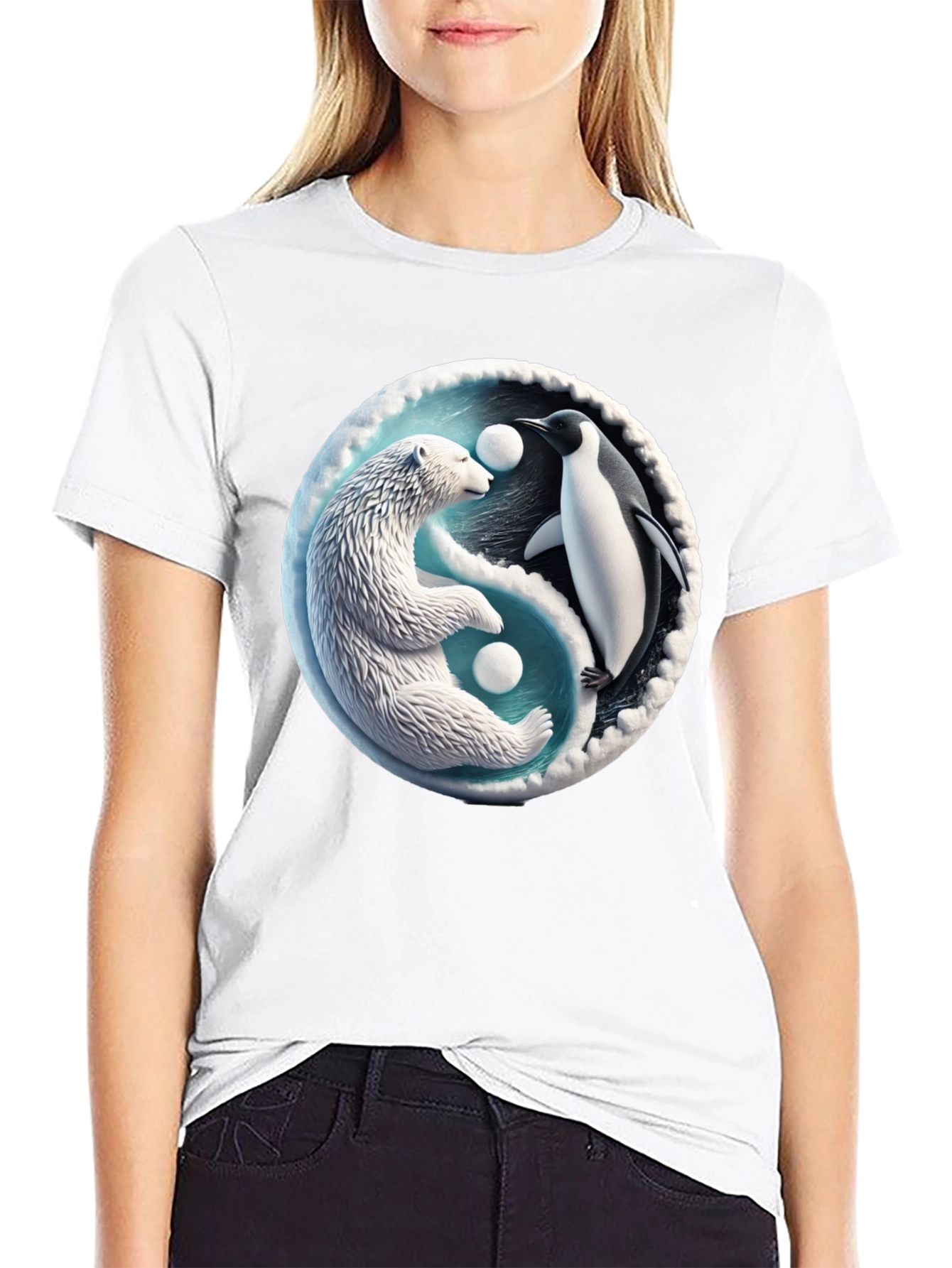 Yin Yang Polar Bear and Penguin Graphic Tee