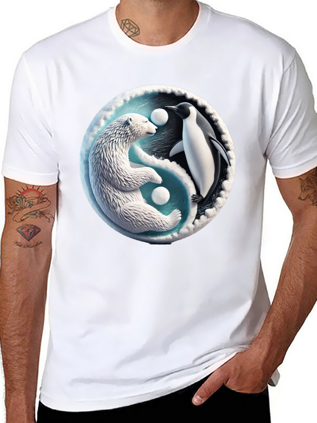 Yin Yang Polar Bear and Penguin Graphic Tee