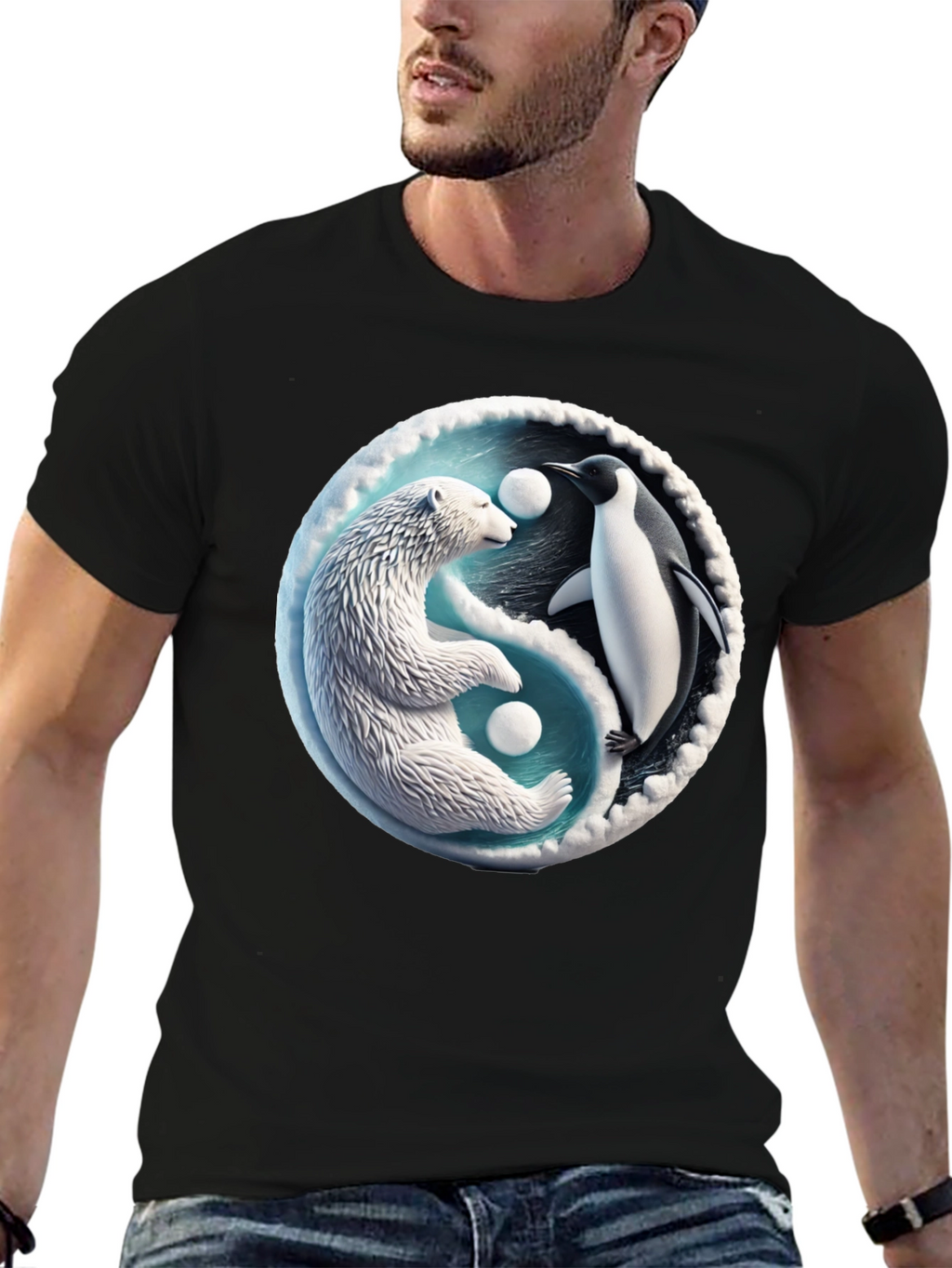 Yin Yang Polar Bear and Penguin Graphic Tee
