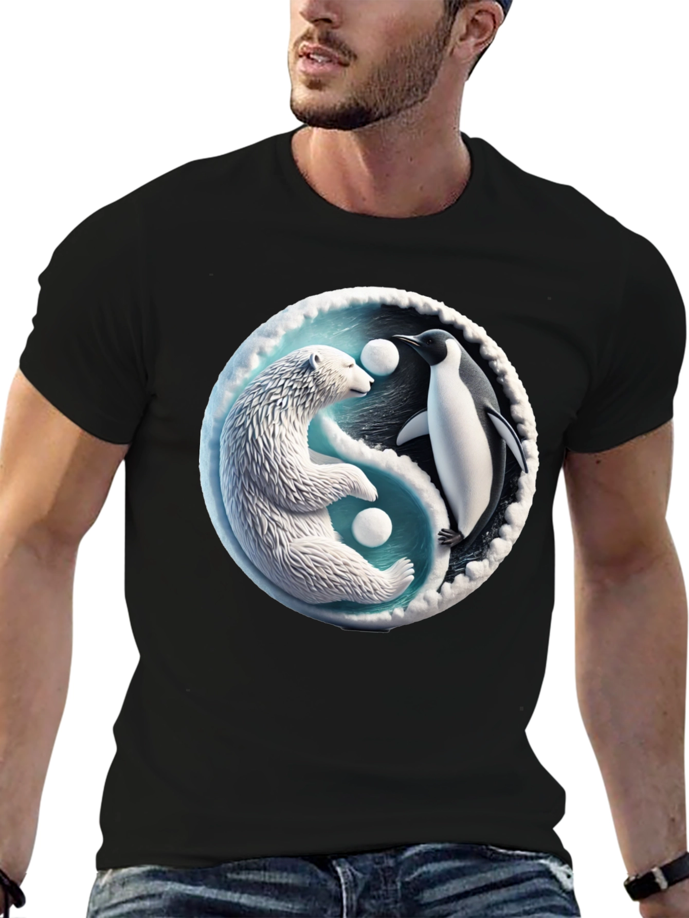 Yin Yang Polar Bear and Penguin Graphic Tee