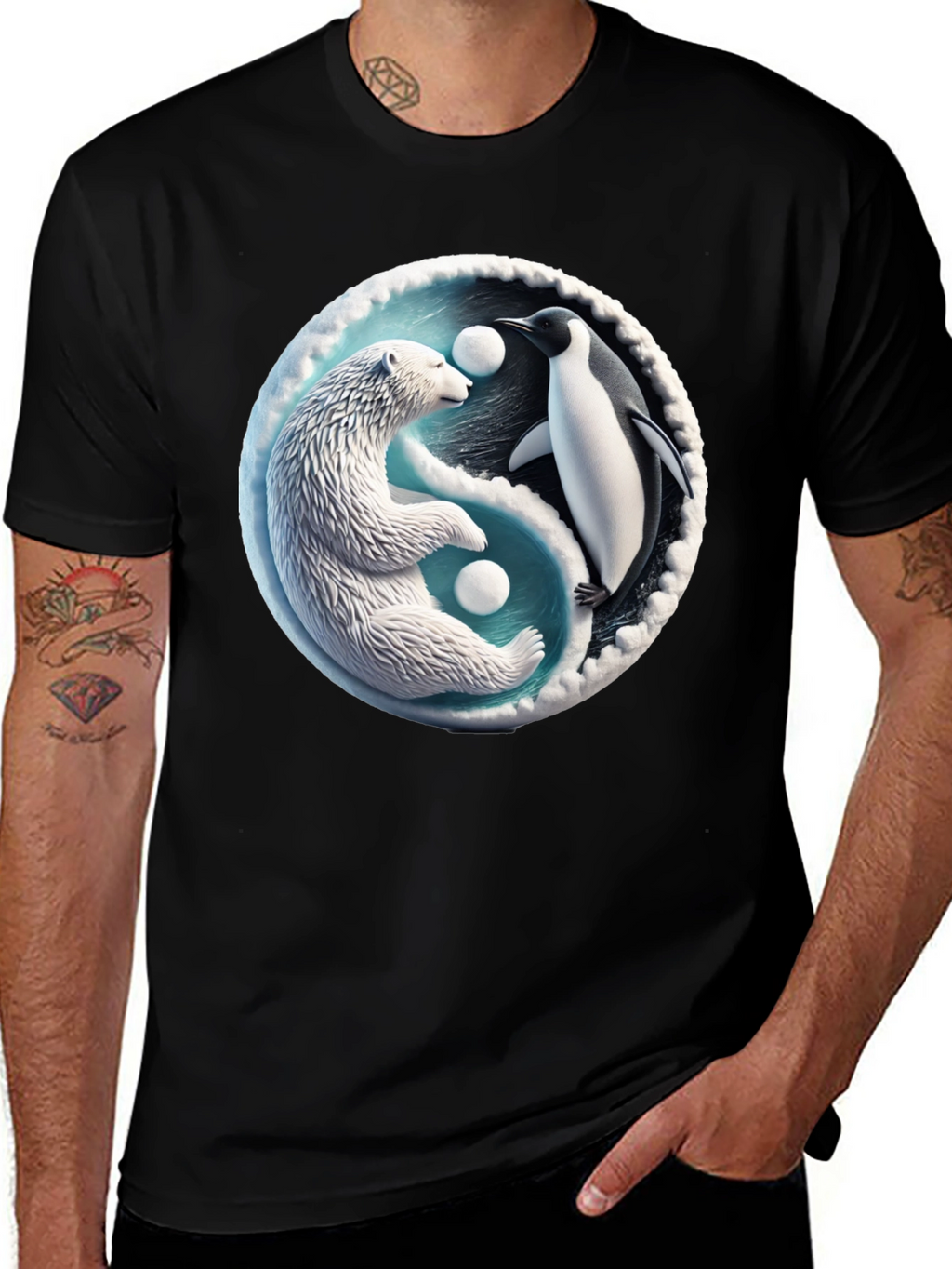 Yin Yang Polar Bear and Penguin Graphic Tee