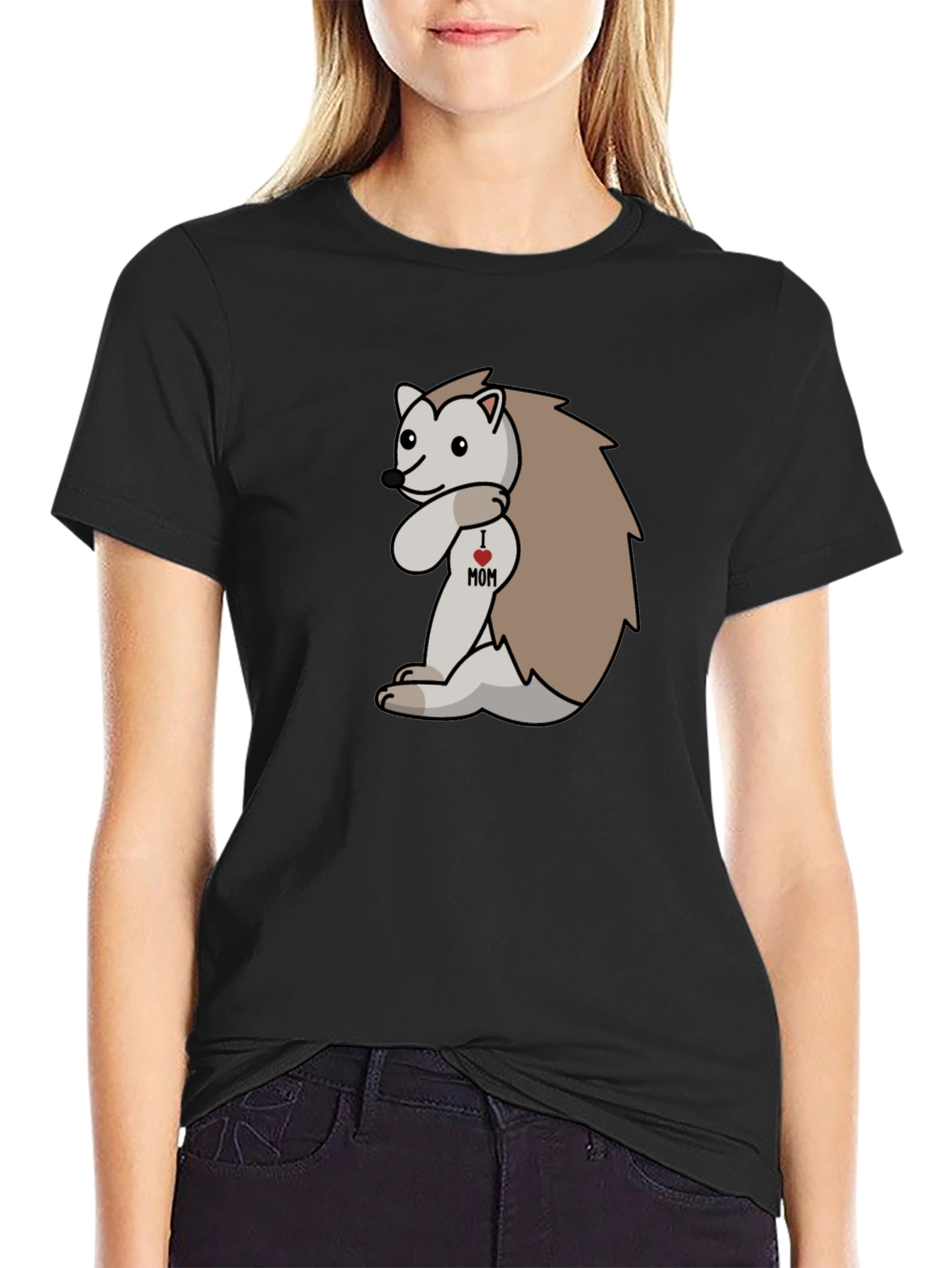 I Heart Mom Hedgehog Black T-Shirt