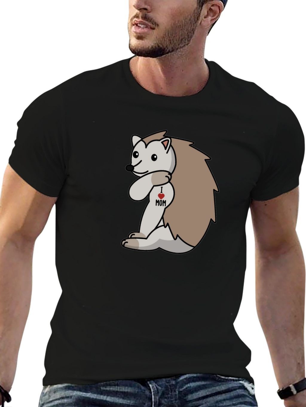 I Heart Mom Hedgehog Black T-Shirt