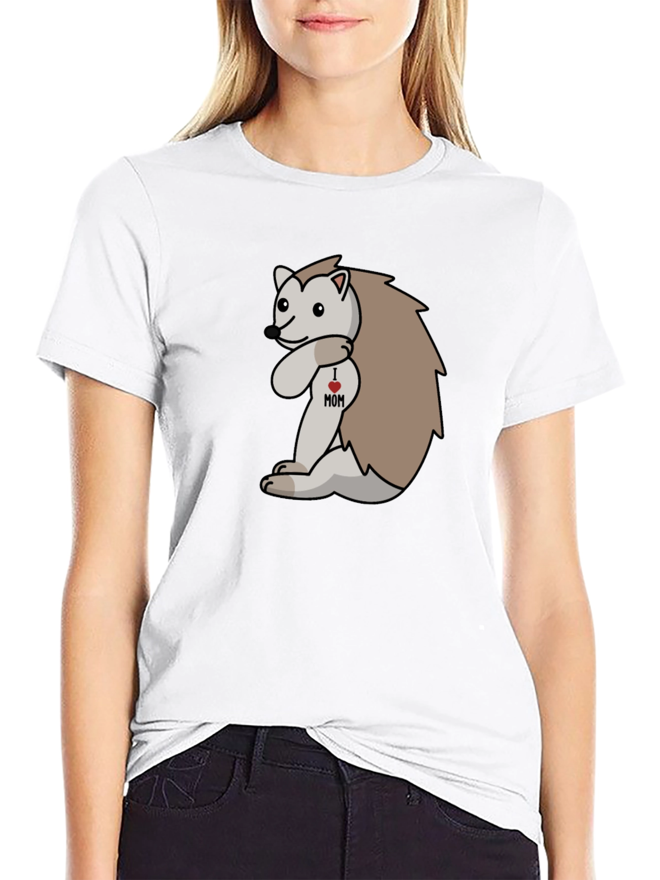 I Heart Mom Hedgehog Black T-Shirt