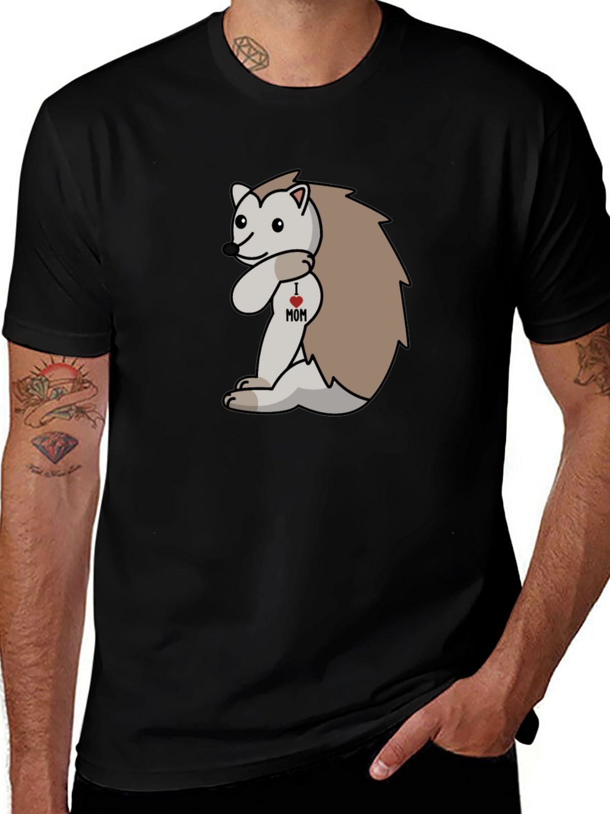 I Heart Mom Hedgehog Black T-Shirt