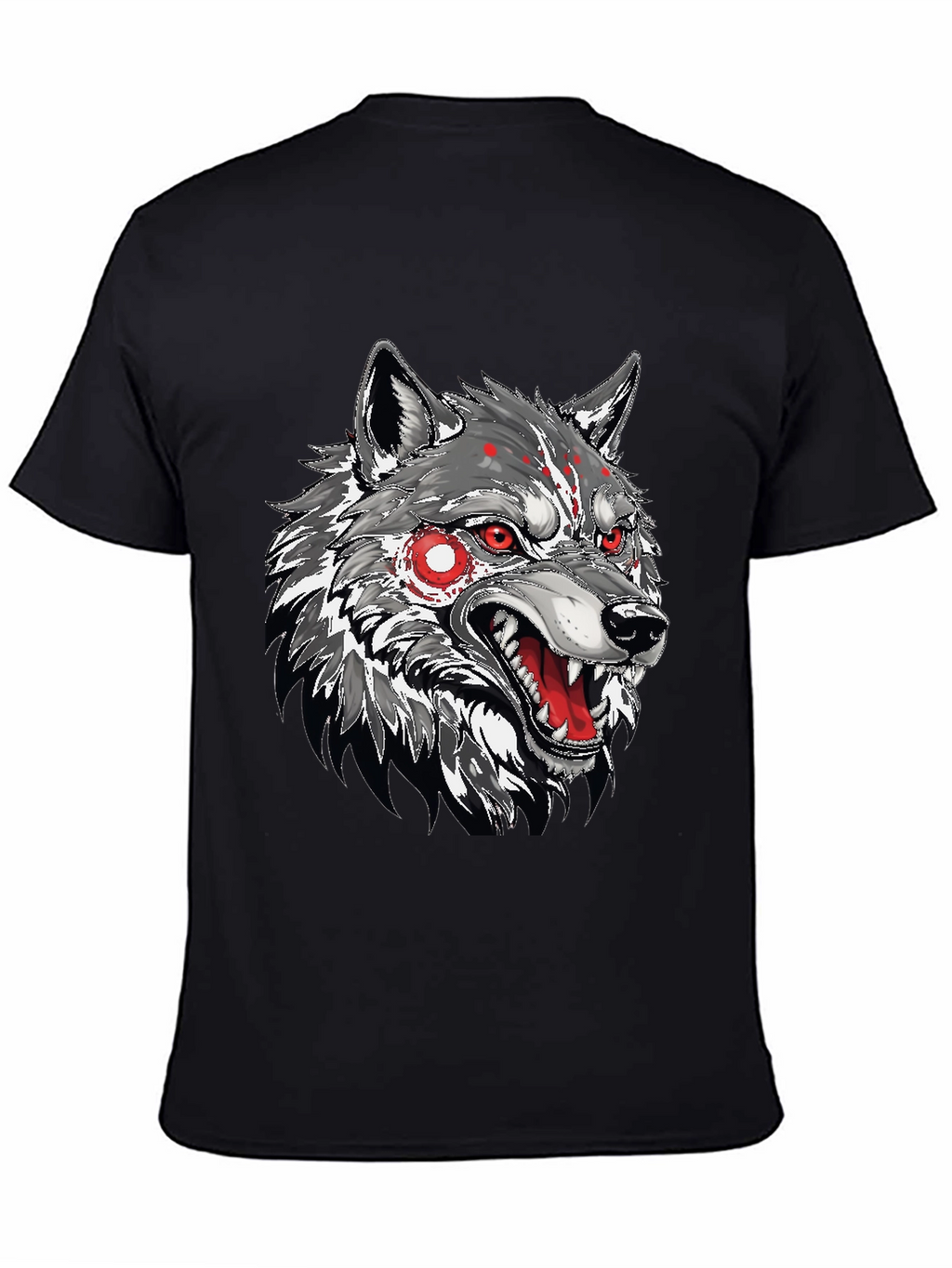 Mens Black T-Shirt with Wolf Graphic