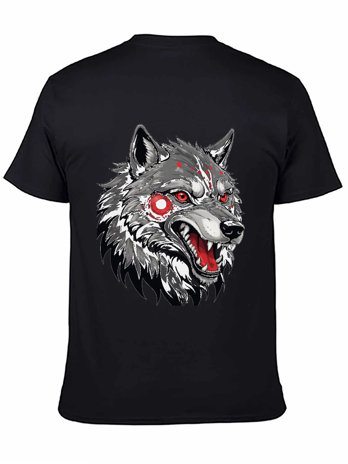 Mens Black T-Shirt with Wolf Graphic