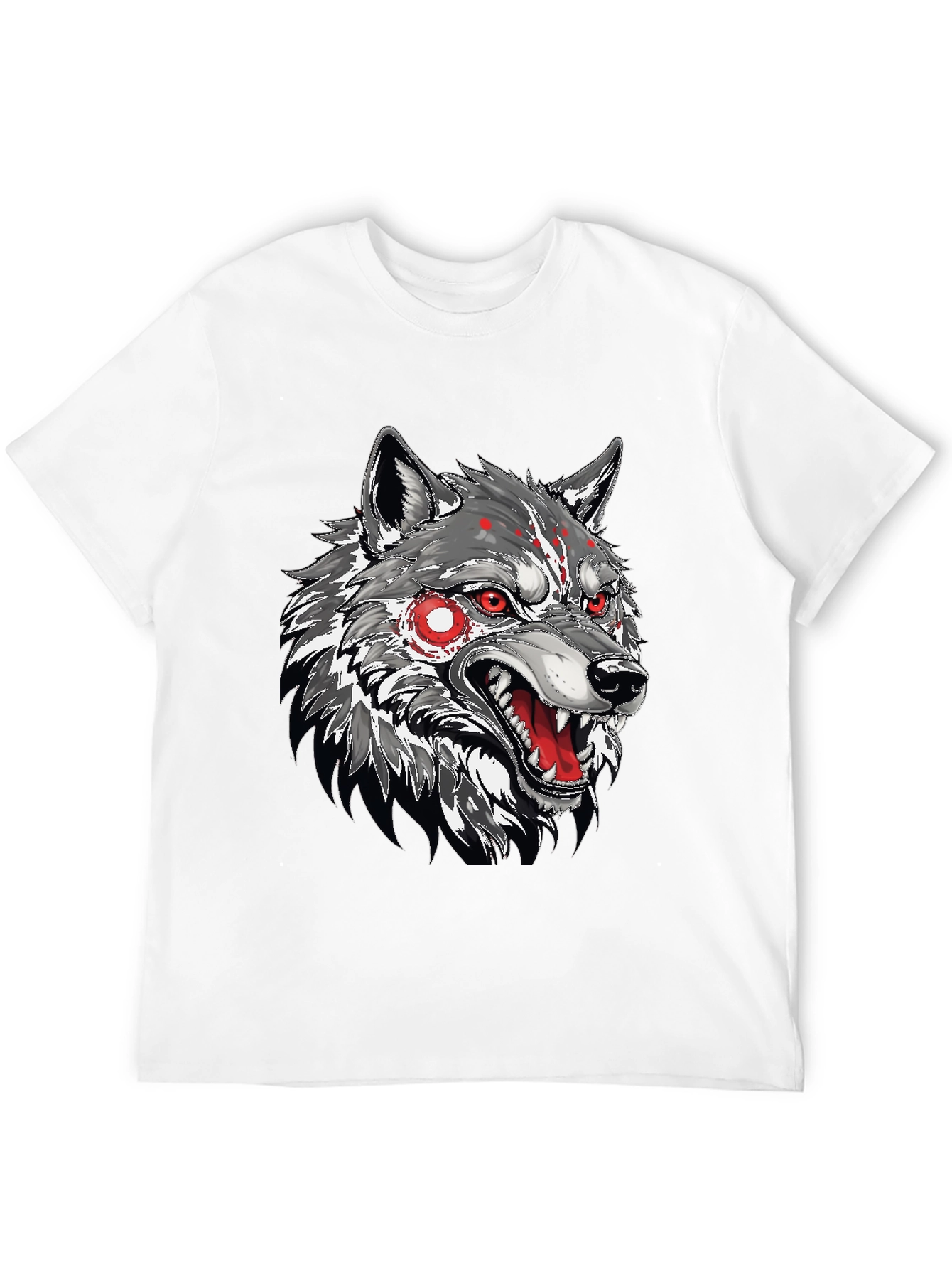 Mens Black T-Shirt with Wolf Graphic