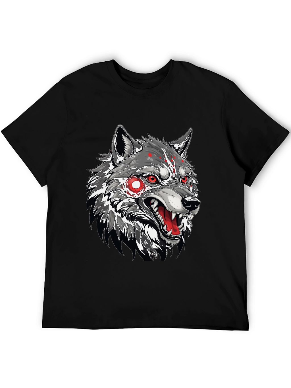 Mens Black T-Shirt with Wolf Graphic
