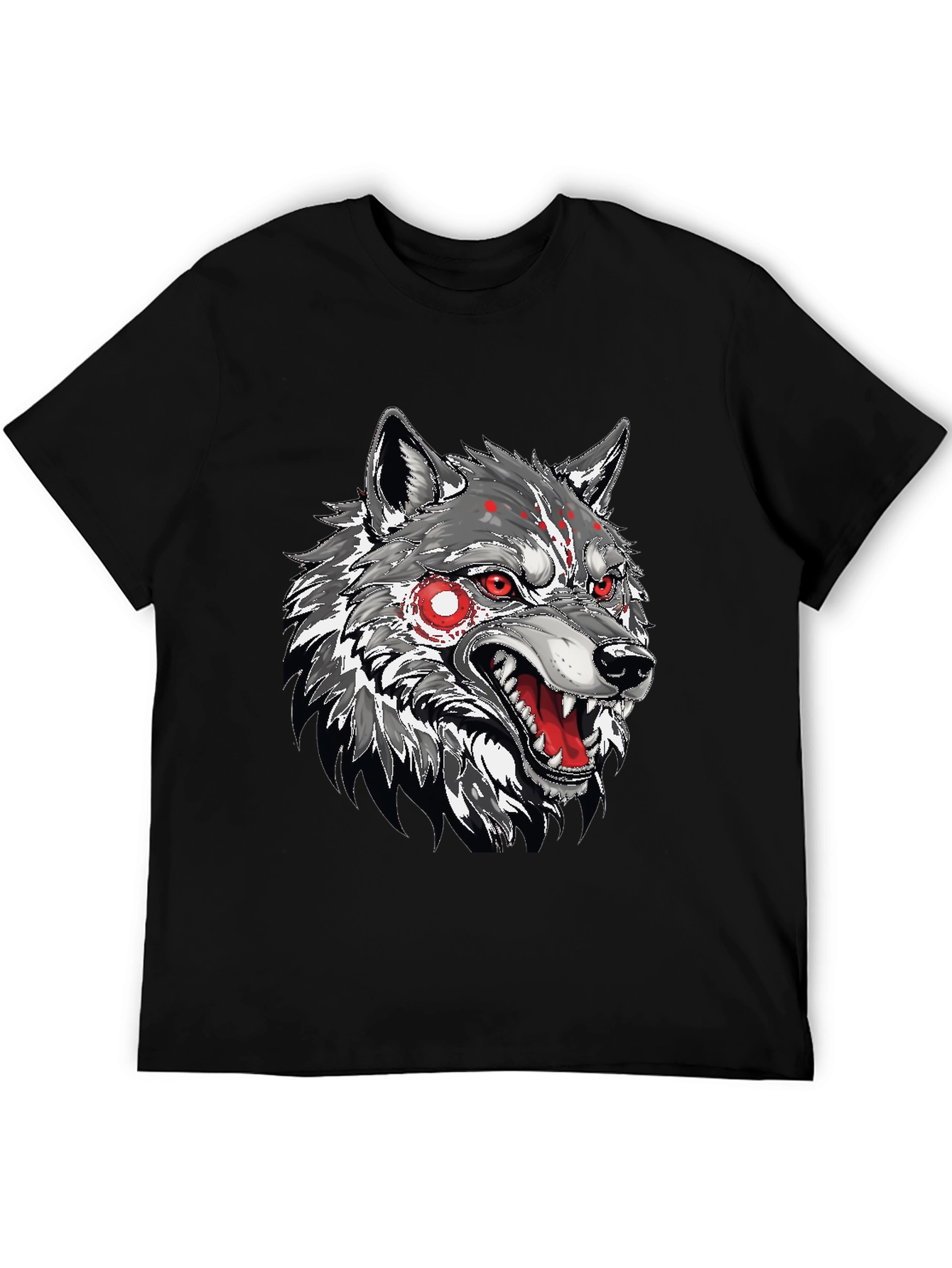 Mens Black T-Shirt with Wolf Graphic