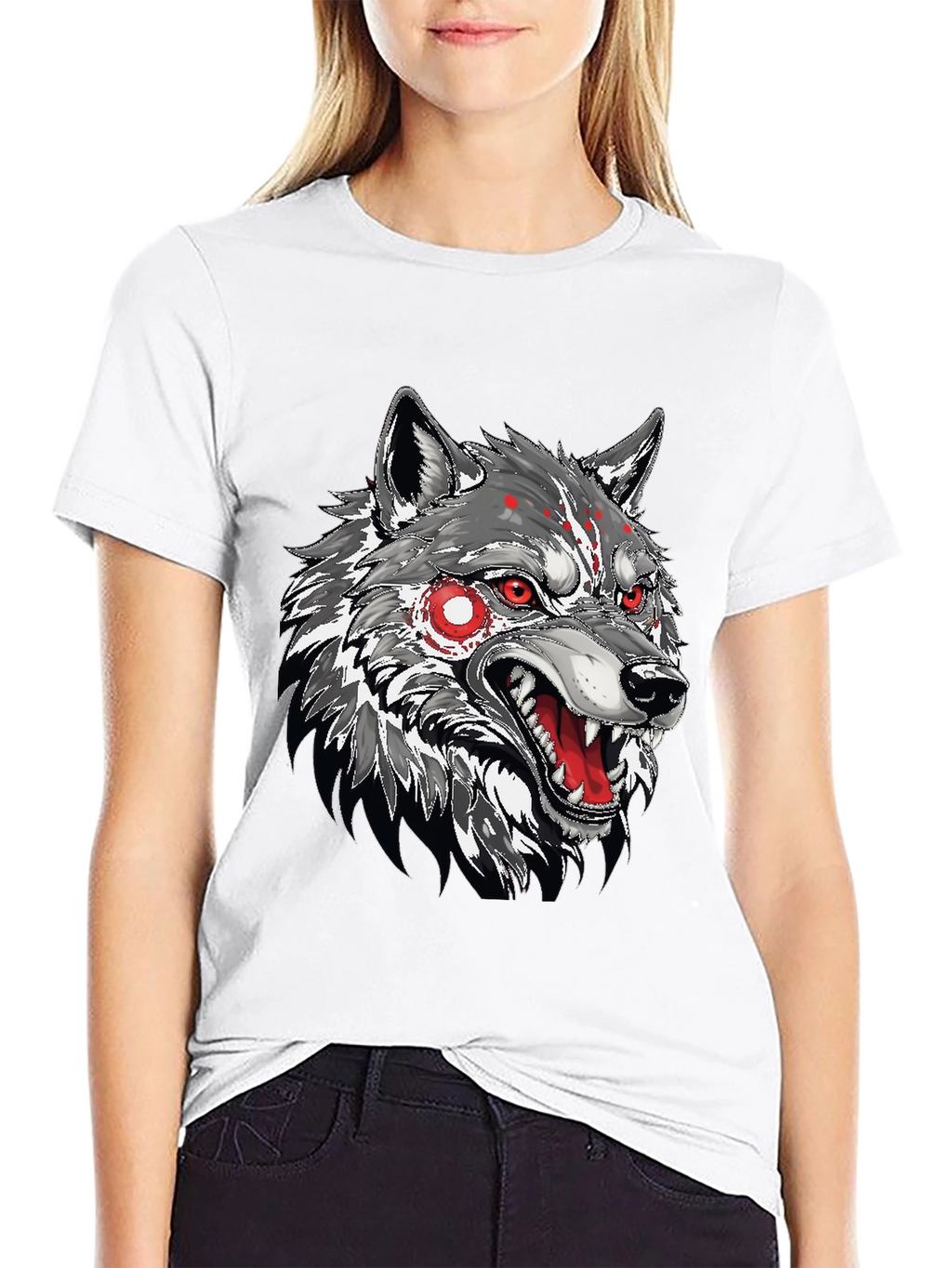 Mens Black T-Shirt with Wolf Graphic
