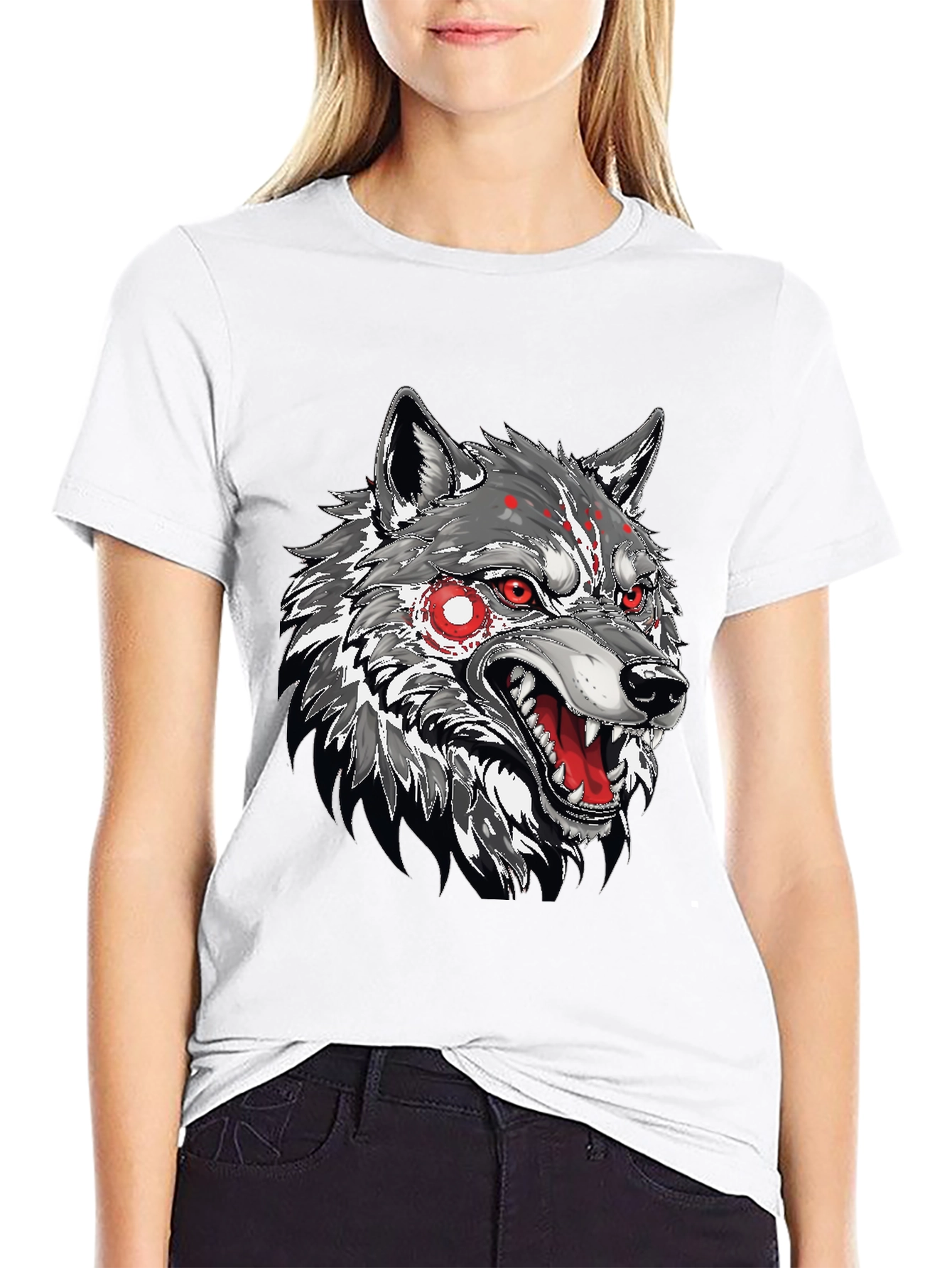 Mens Black T-Shirt with Wolf Graphic