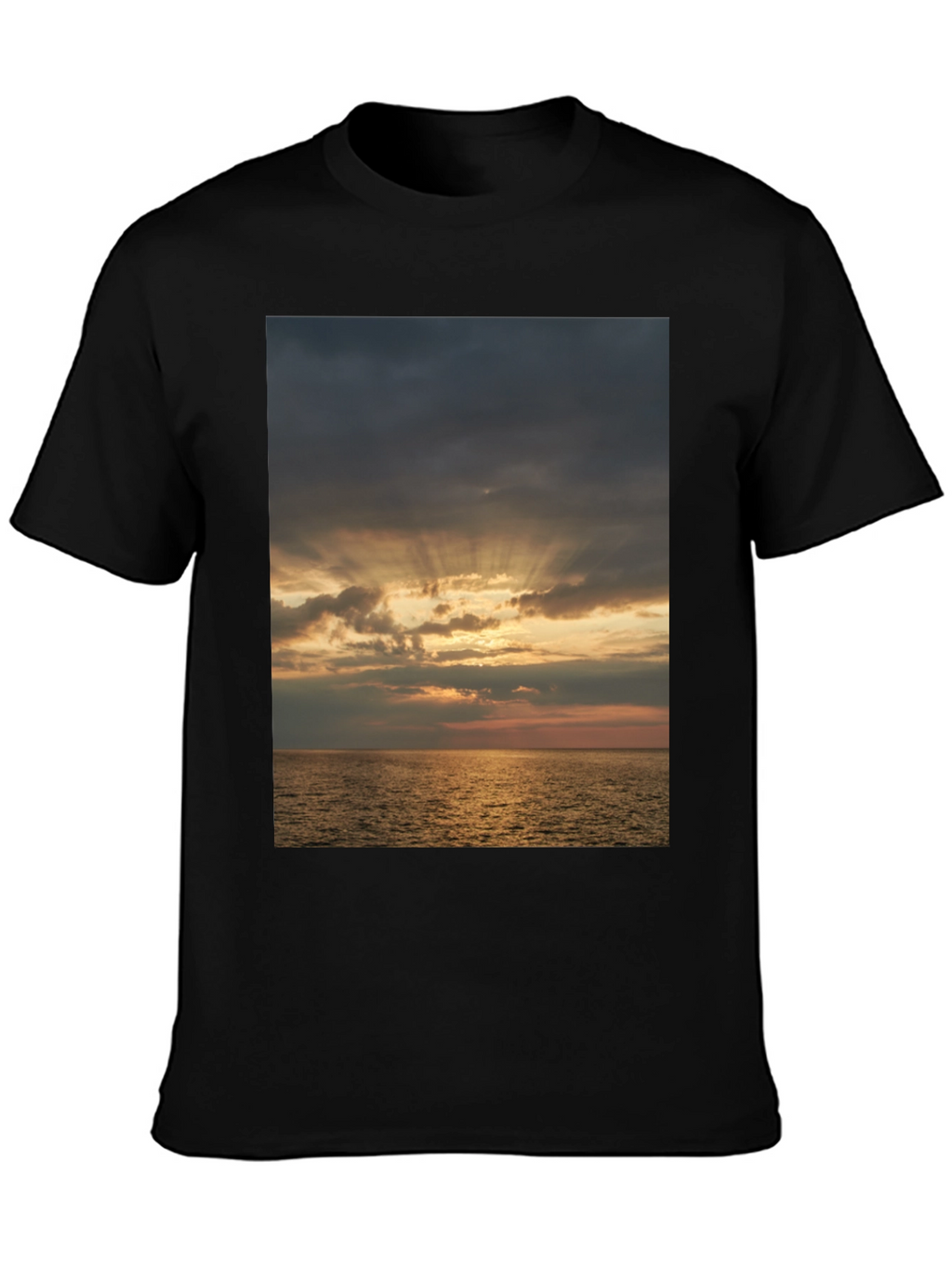Ocean Sunset Graphic Tee - Stylish Black T-Shirt