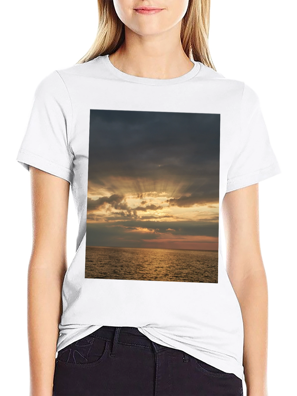 Ocean Sunset Graphic Tee - Stylish Black T-Shirt