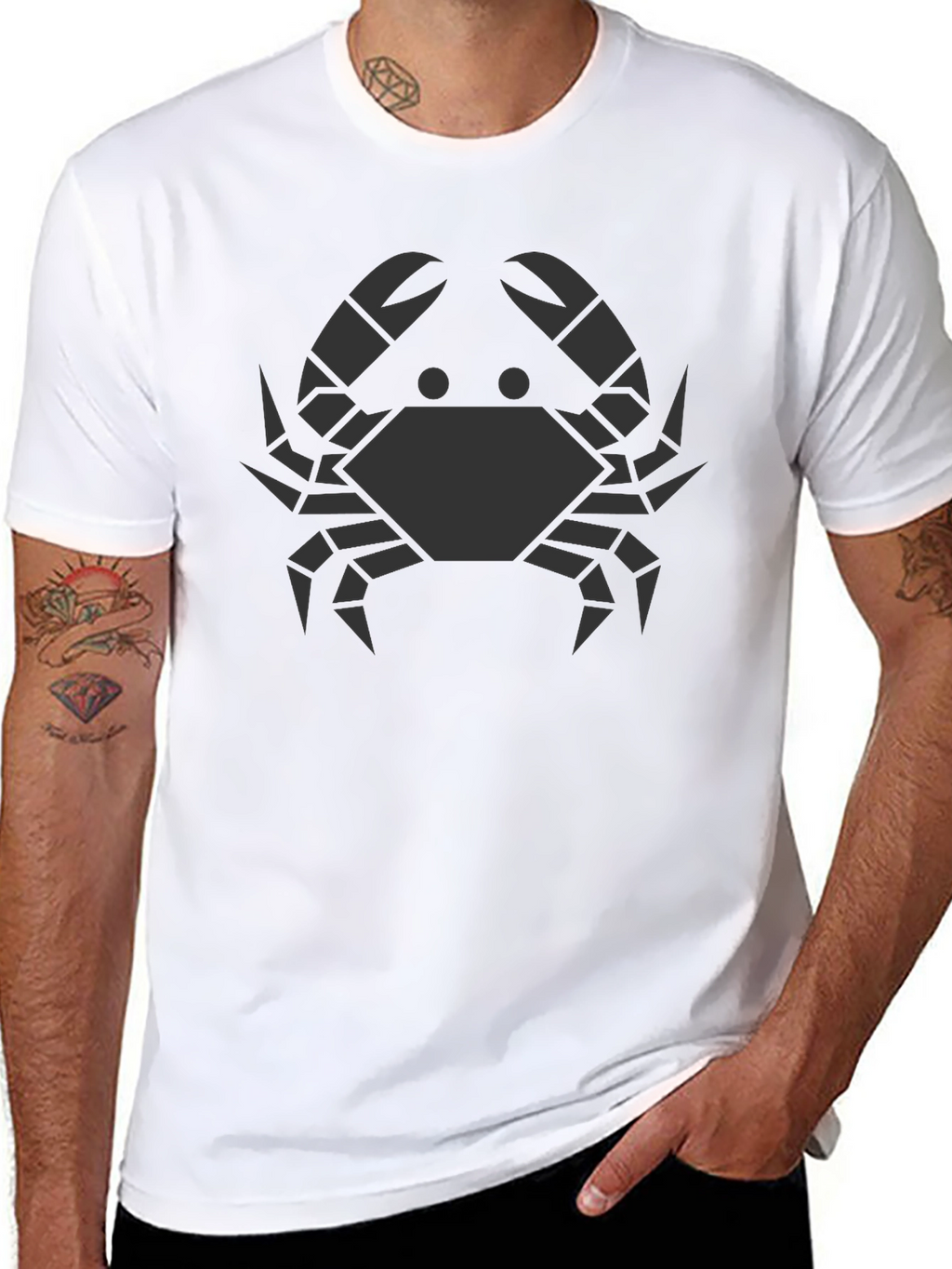 Geometric Crab Graphic Tee - Black Cotton T-Shirt
