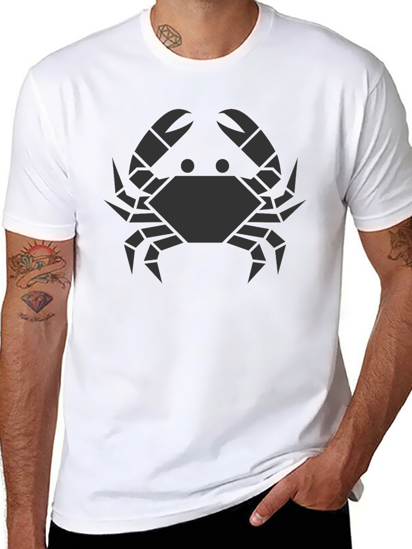 Geometric Crab Graphic Tee - Black Cotton T-Shirt