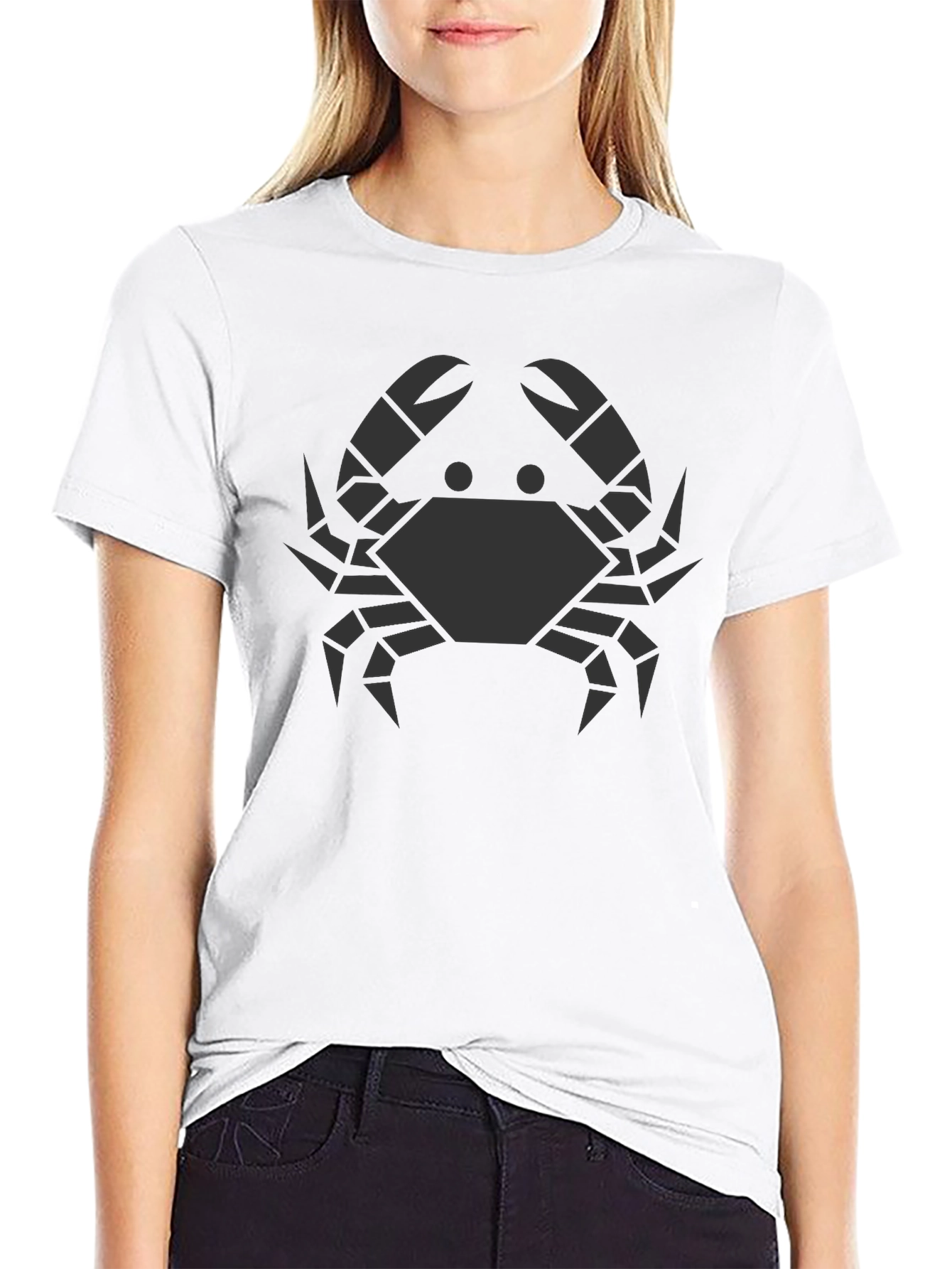 Geometric Crab Graphic Tee - Black Cotton T-Shirt
