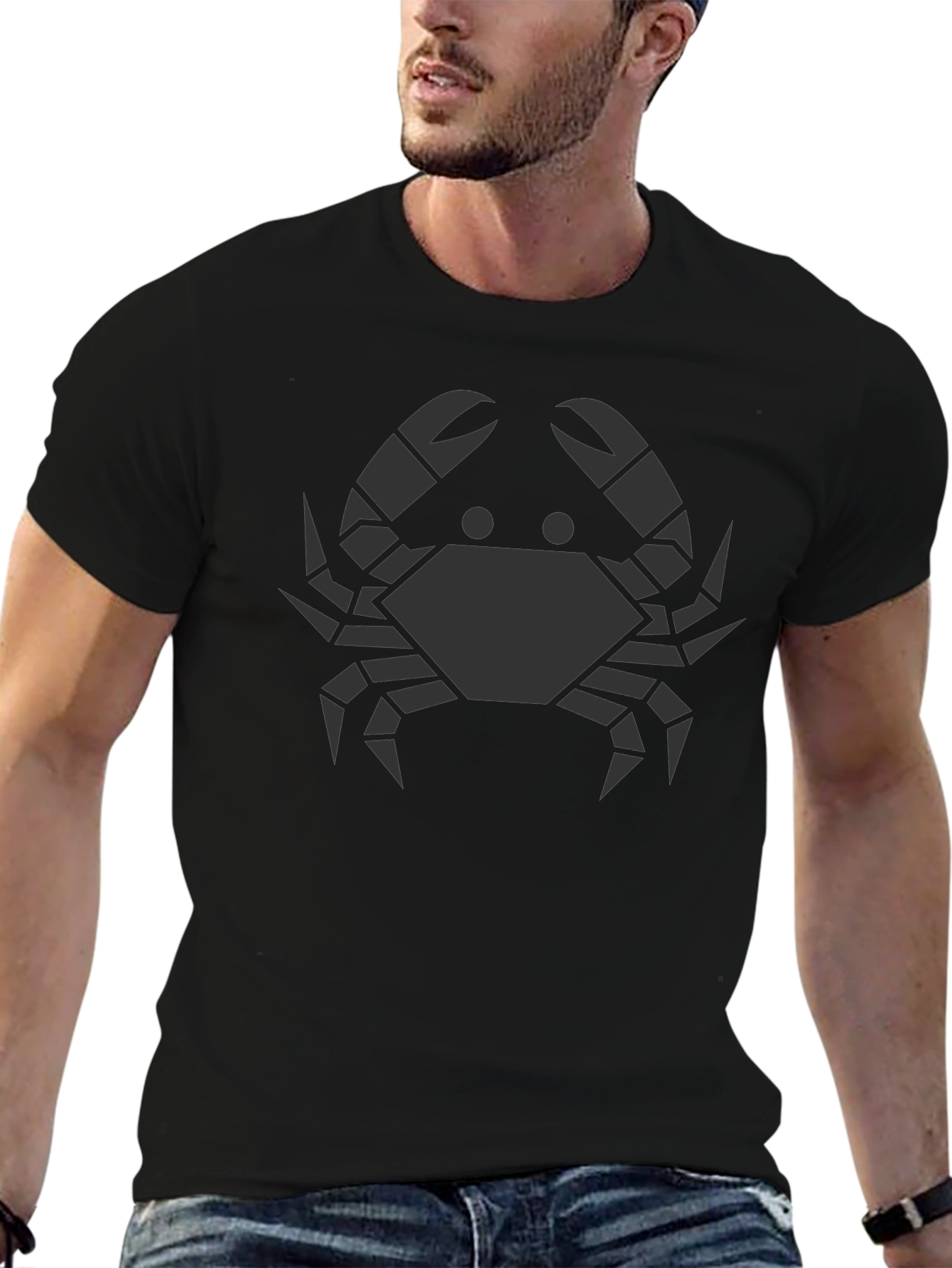 Geometric Crab Graphic Tee - Black Cotton T-Shirt