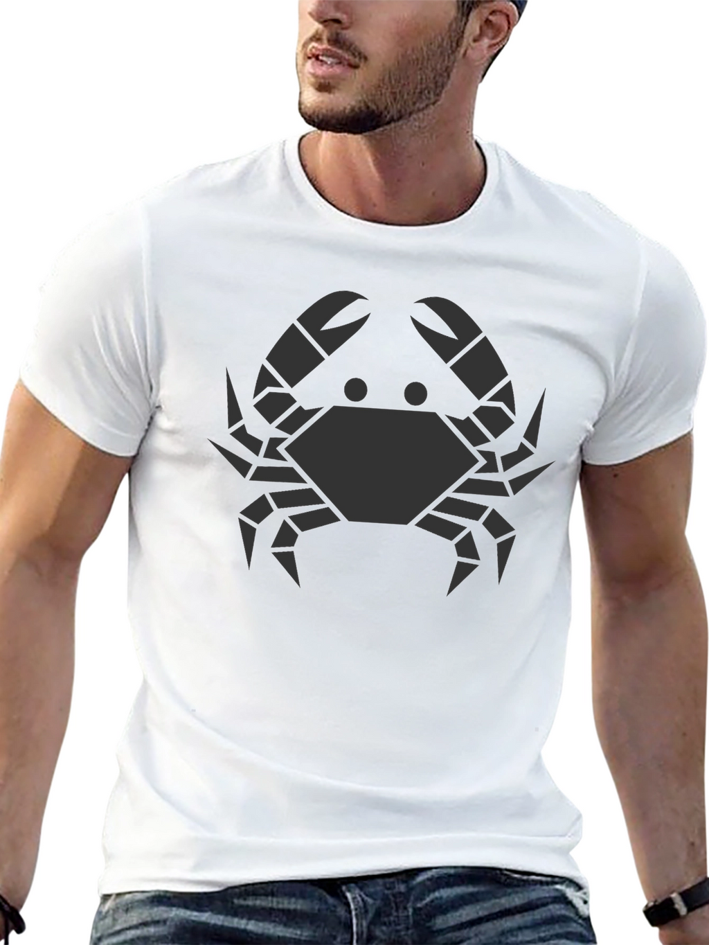 Geometric Crab Graphic Tee - Black Cotton T-Shirt
