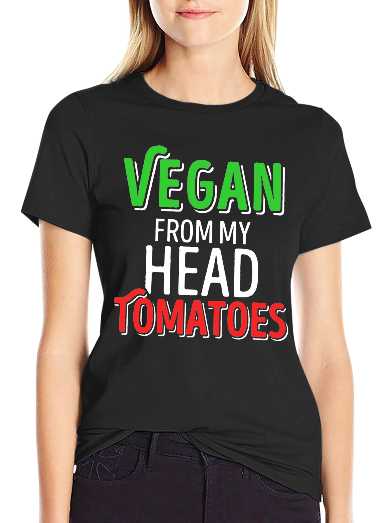 Vegan from Head Tomatoes Graphic Tee - Black Cotton T-Shirt