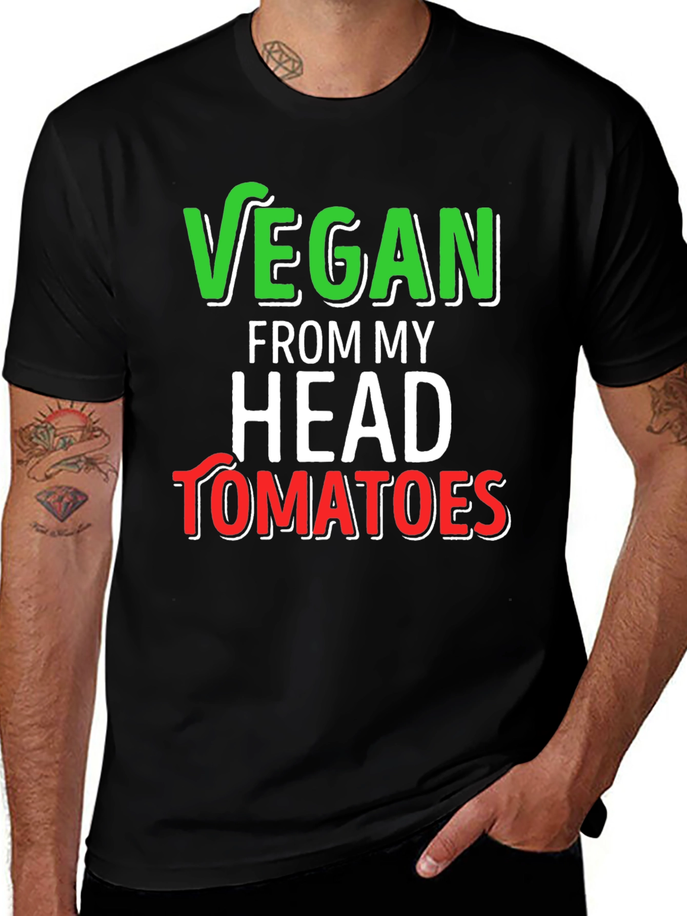 Vegan from Head Tomatoes Graphic Tee - Black Cotton T-Shirt