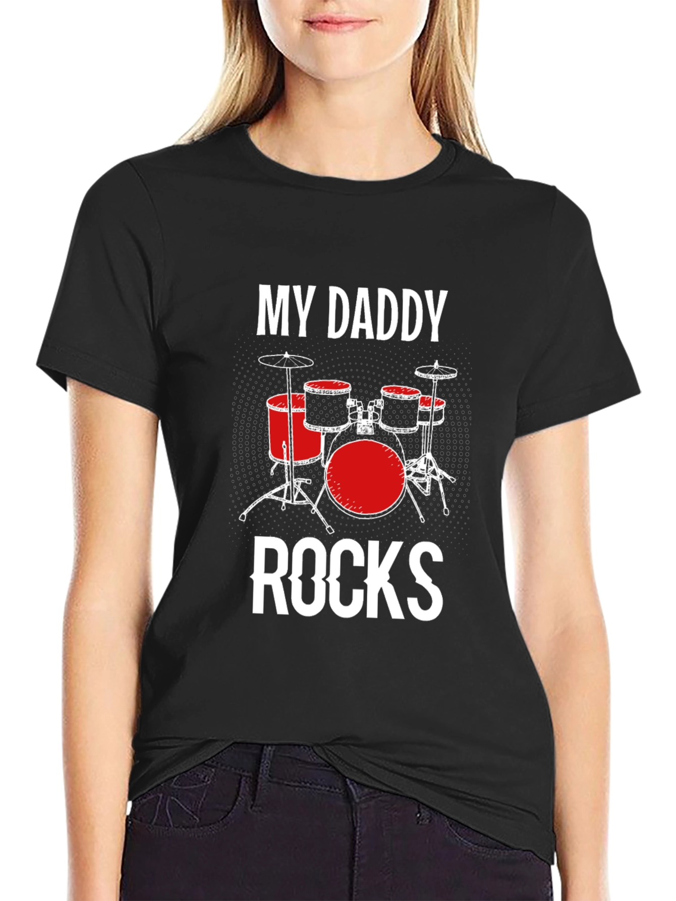 My Daddy Rocks Drum Set Black T-Shirt