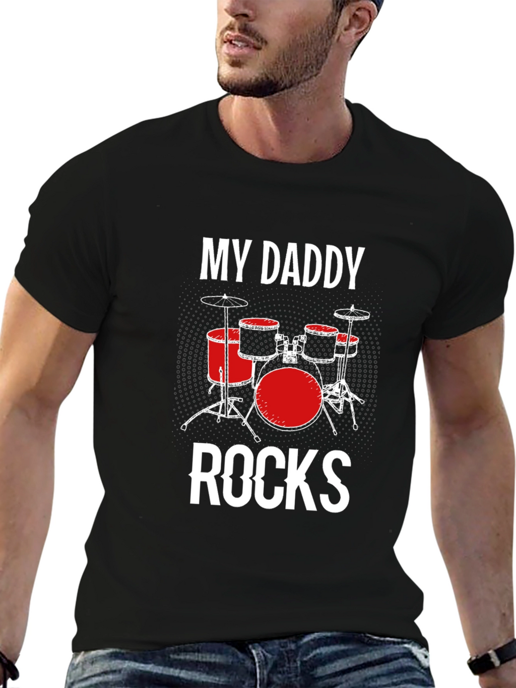 My Daddy Rocks Drum Set Black T-Shirt