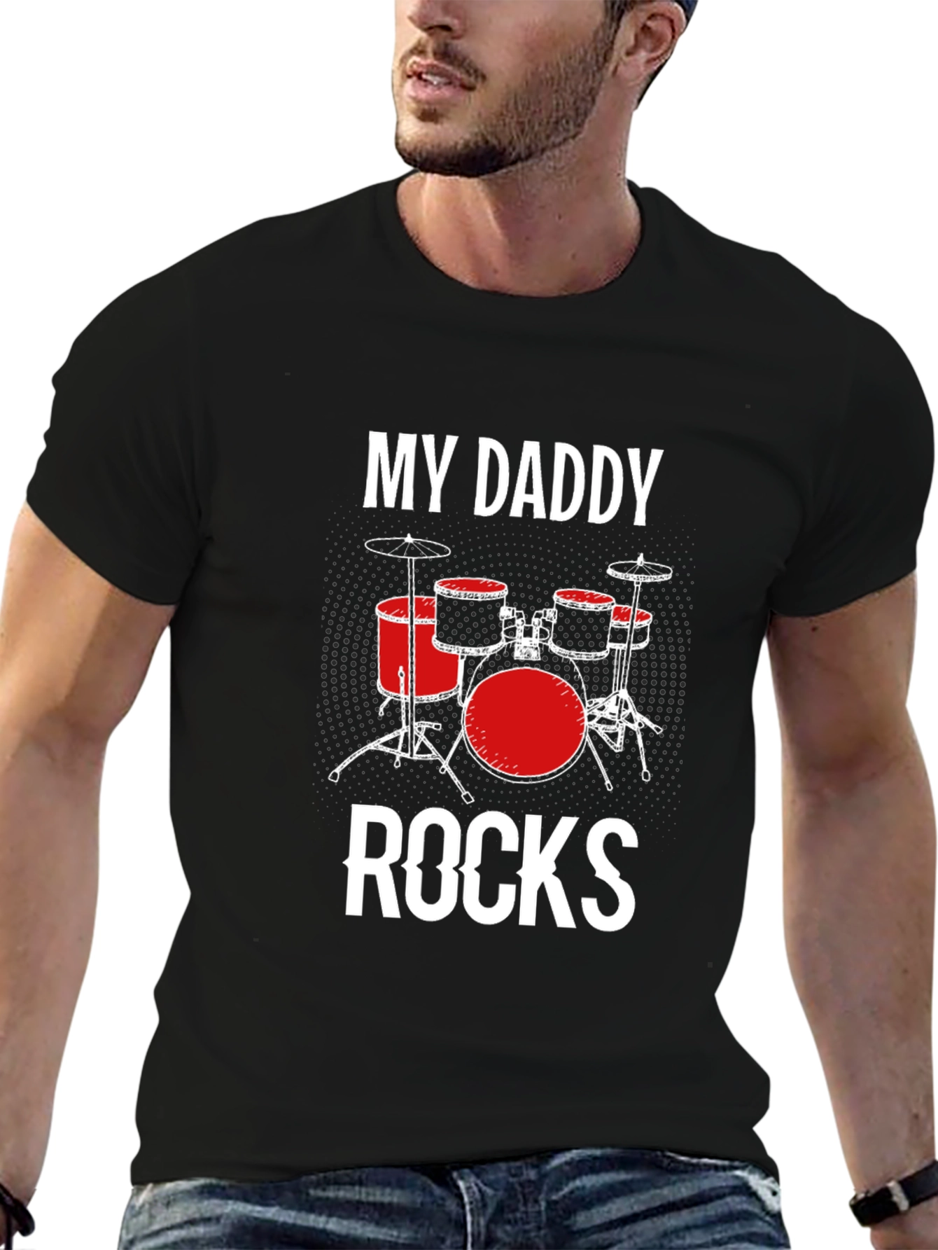 My Daddy Rocks Drum Set Black T-Shirt