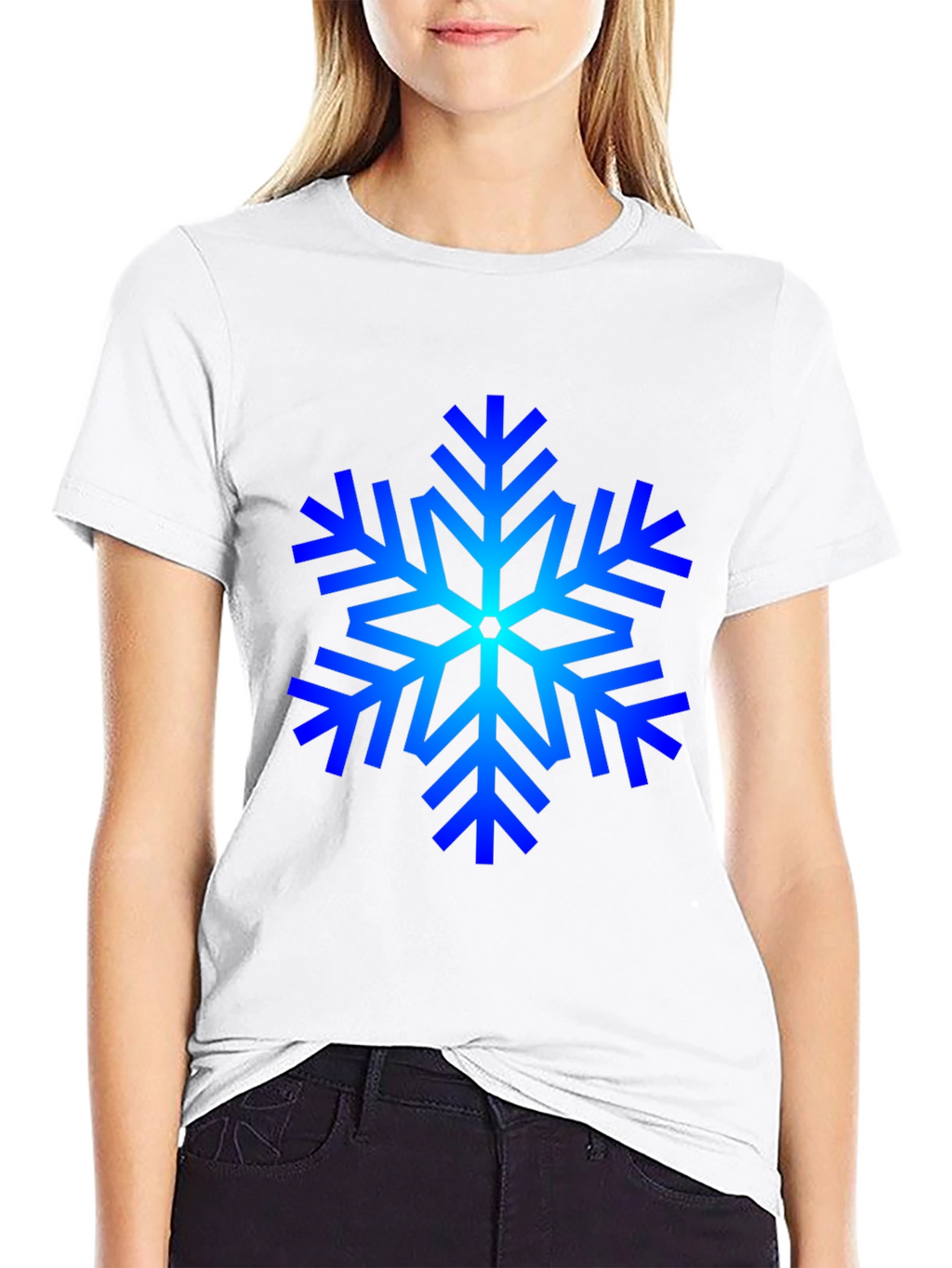 Blue Snowflake Graphic Black T-Shirt