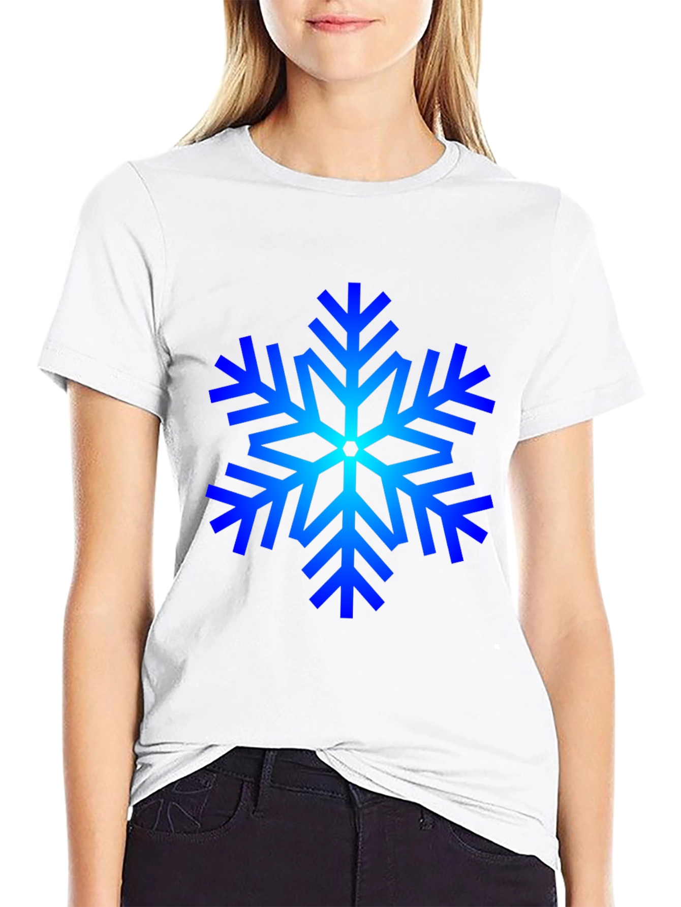 Blue Snowflake Graphic Black T-Shirt