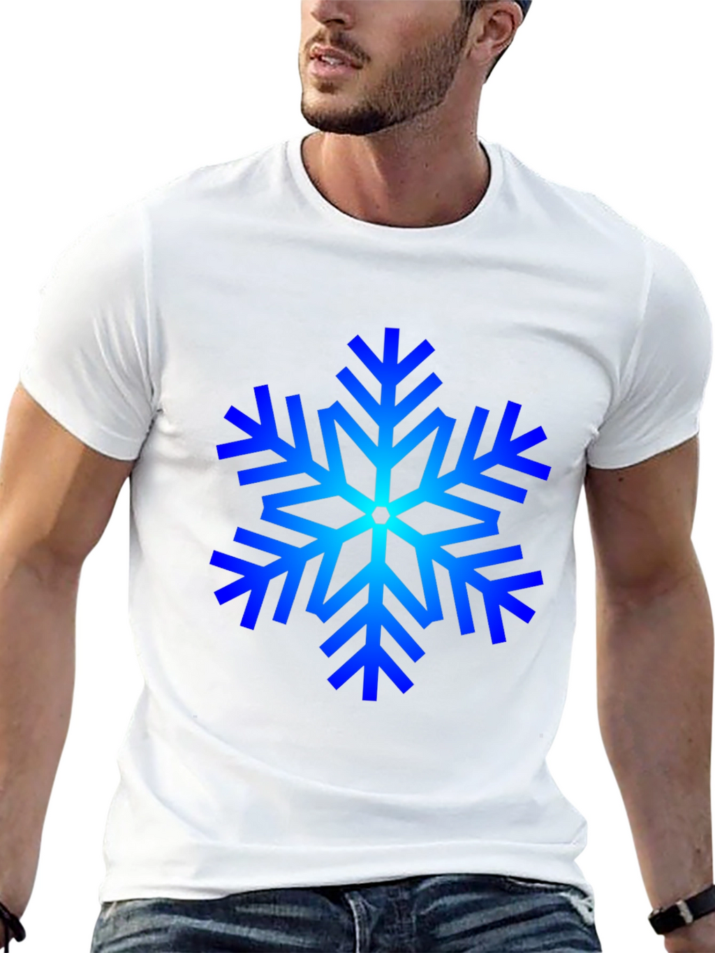 Blue Snowflake Graphic Black T-Shirt