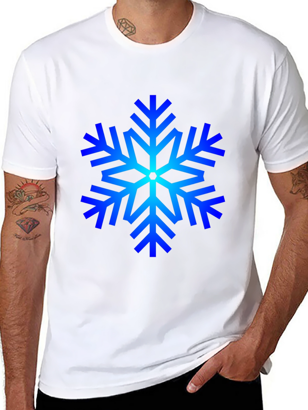 Blue Snowflake Graphic Black T-Shirt