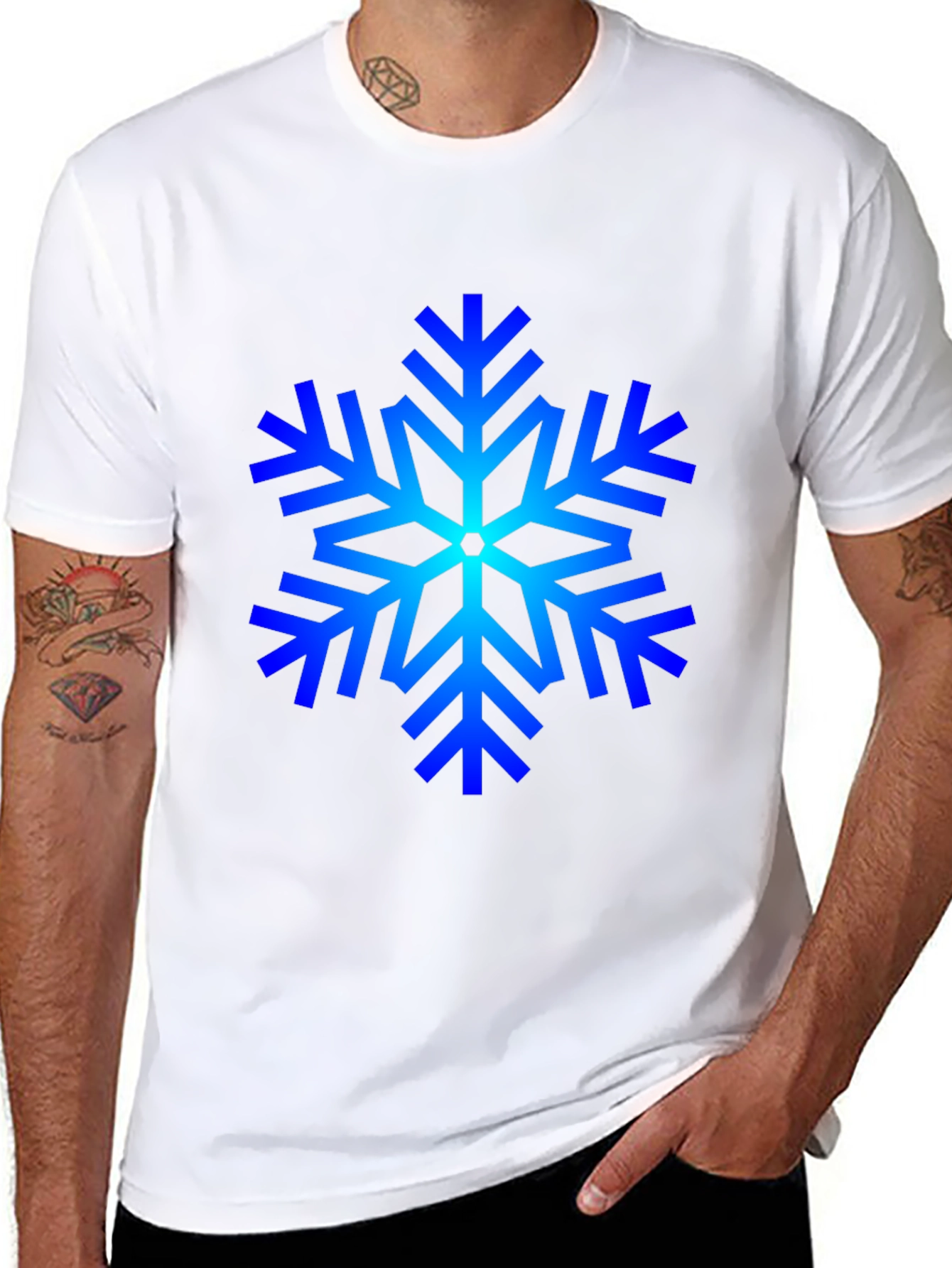 Blue Snowflake Graphic Black T-Shirt