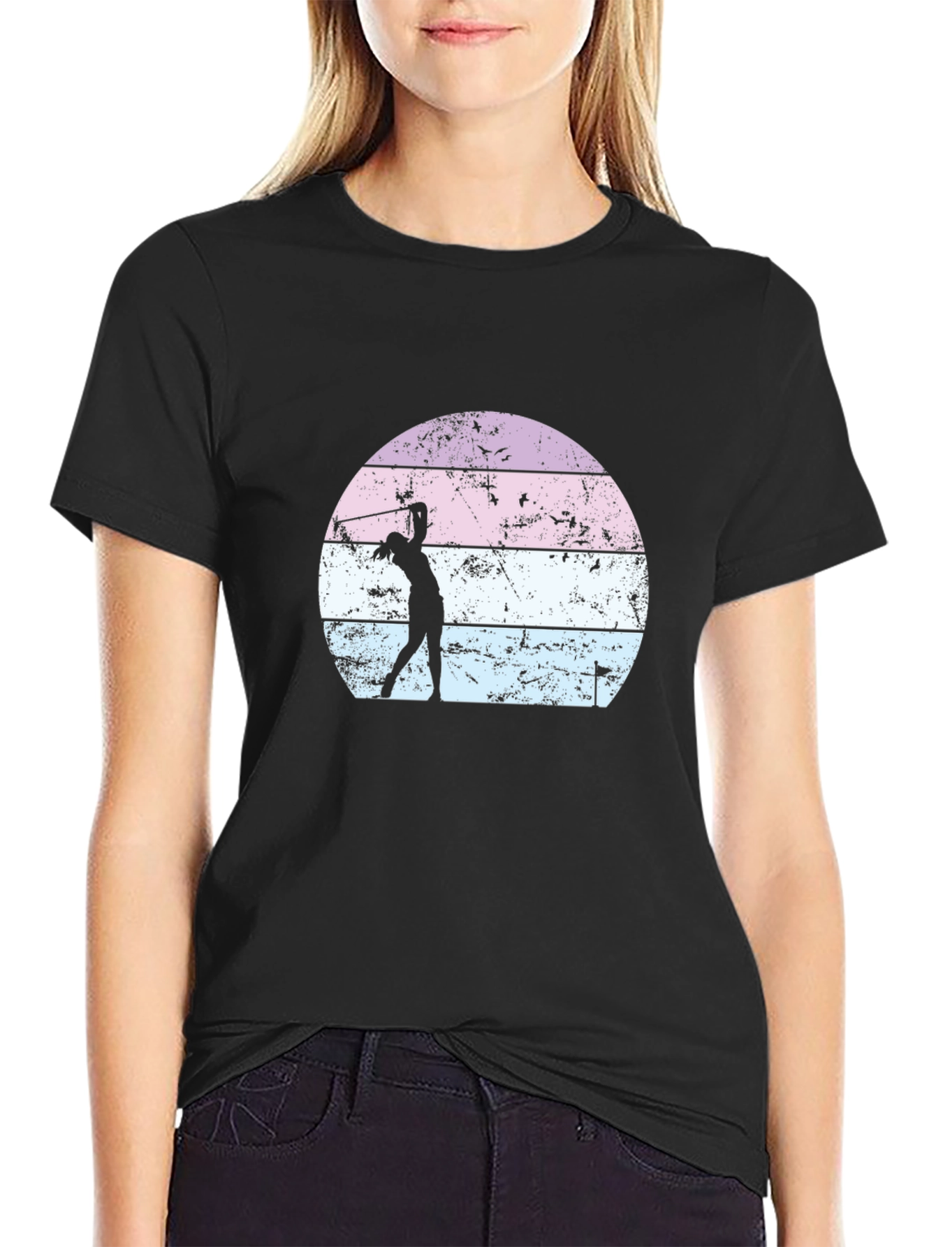 Retro Golfer T-Shirt - Vintage Sunset Design