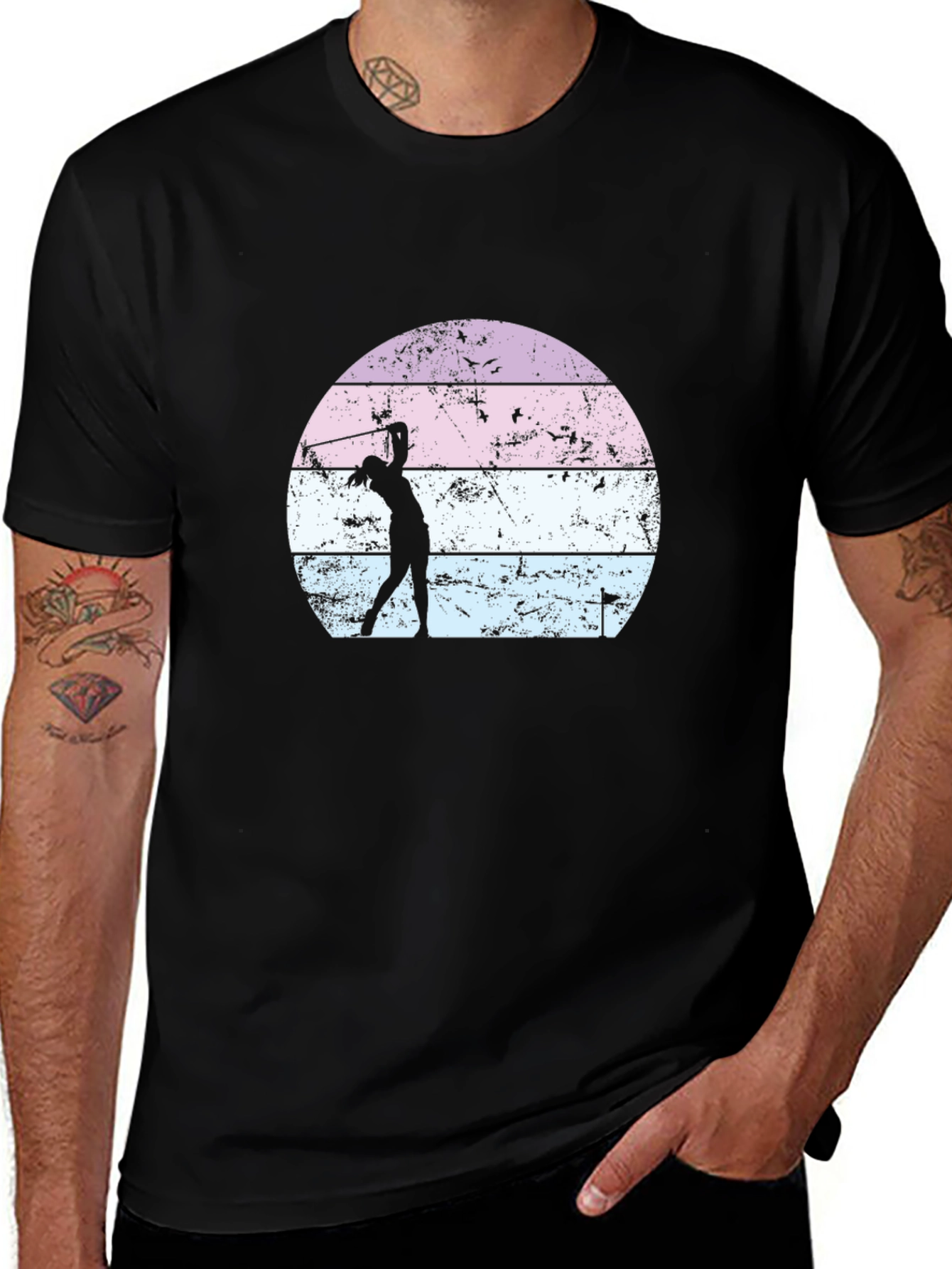 Retro Golfer T-Shirt - Vintage Sunset Design