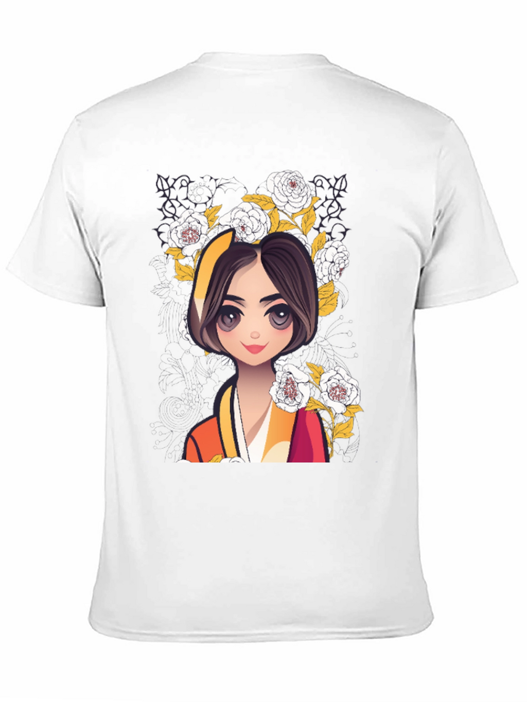 Anime Girl Floral T-Shirt