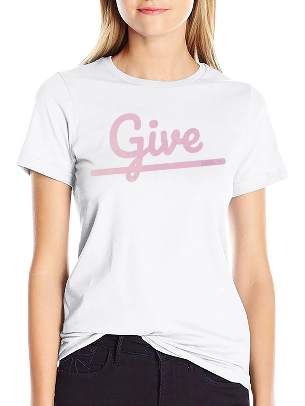Pink Give Graphic Print Black Casual T-Shirt