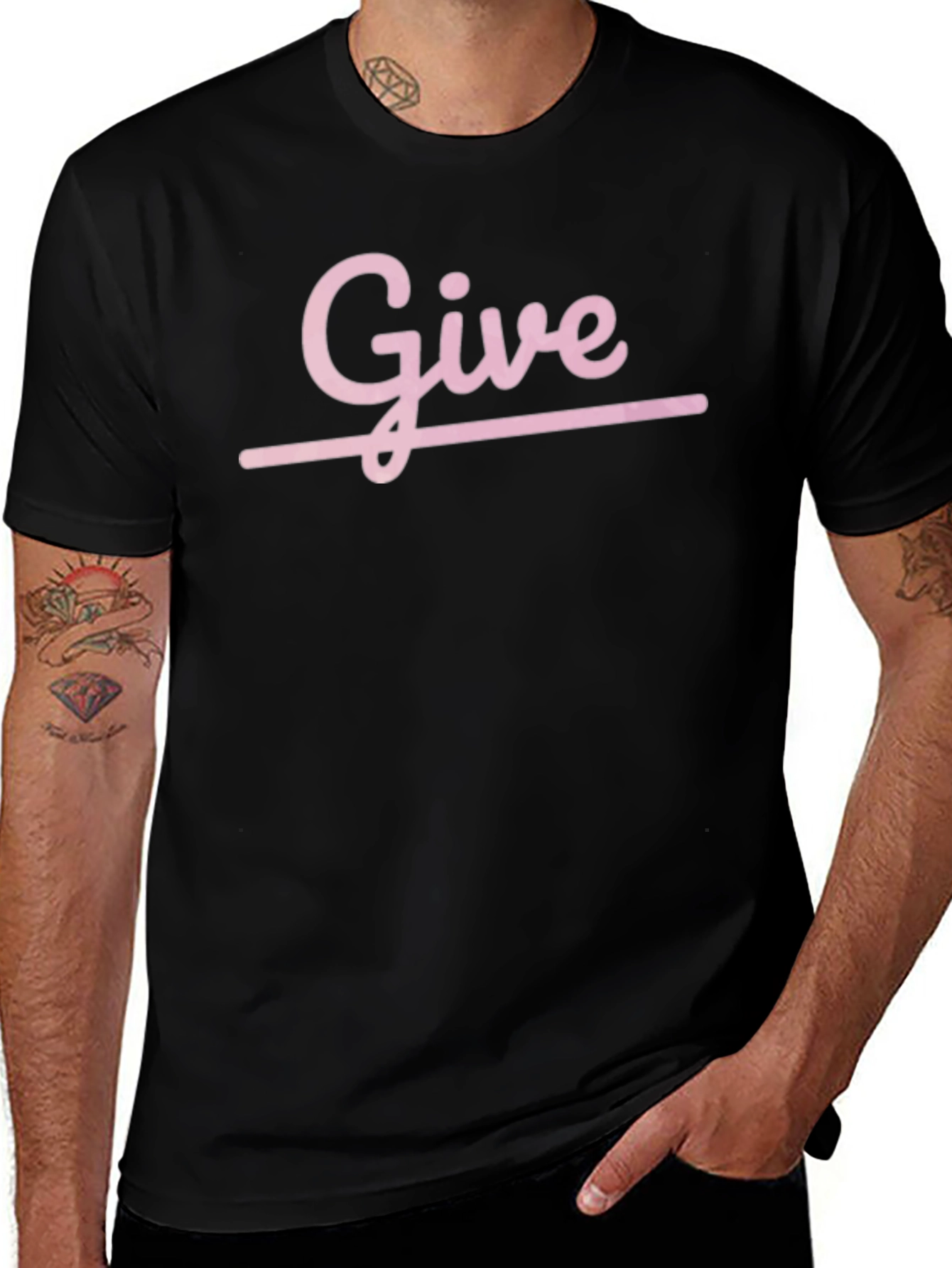 Pink Give Graphic Print Black Casual T-Shirt