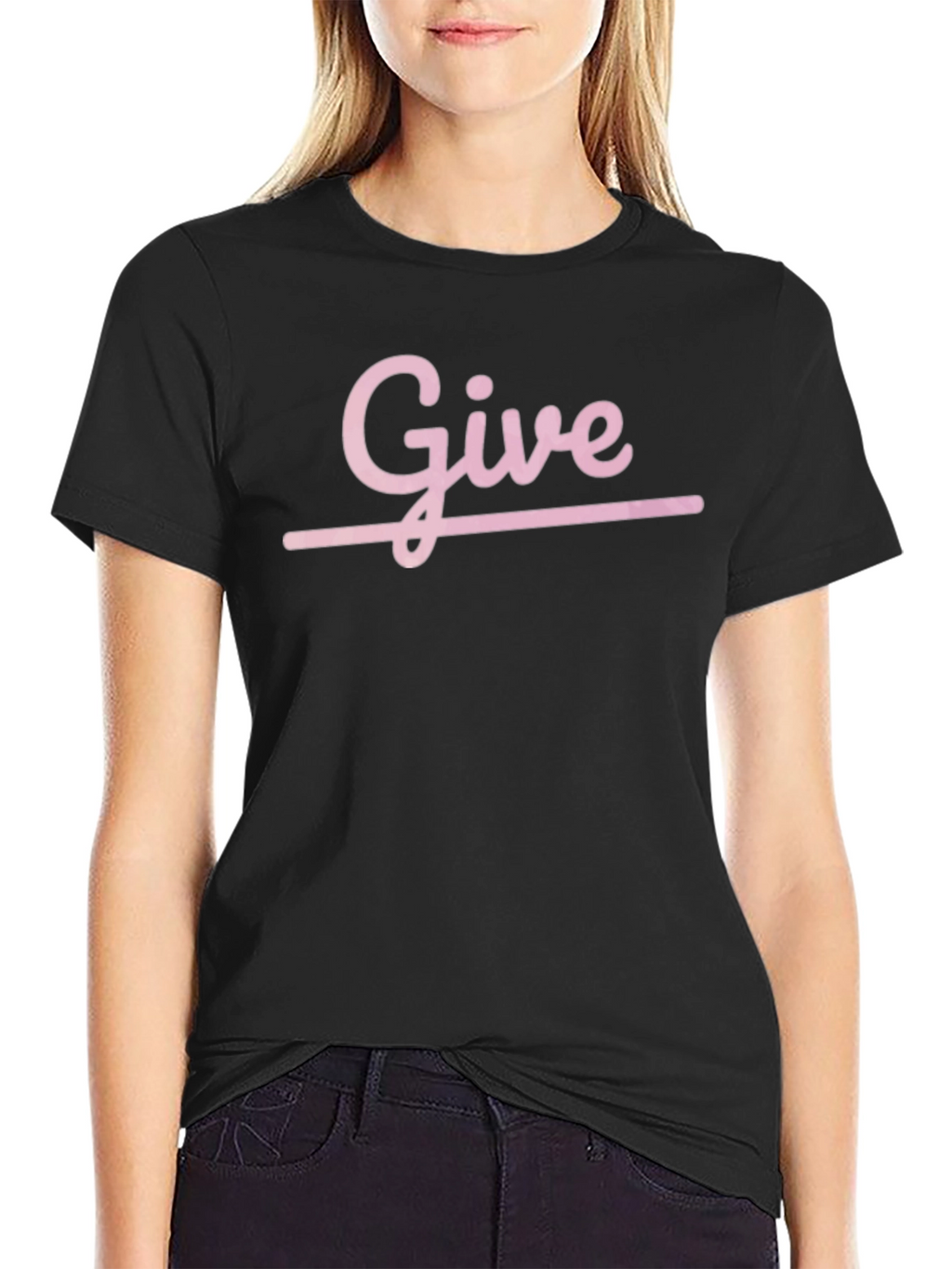 Pink Give Graphic Print Black Casual T-Shirt
