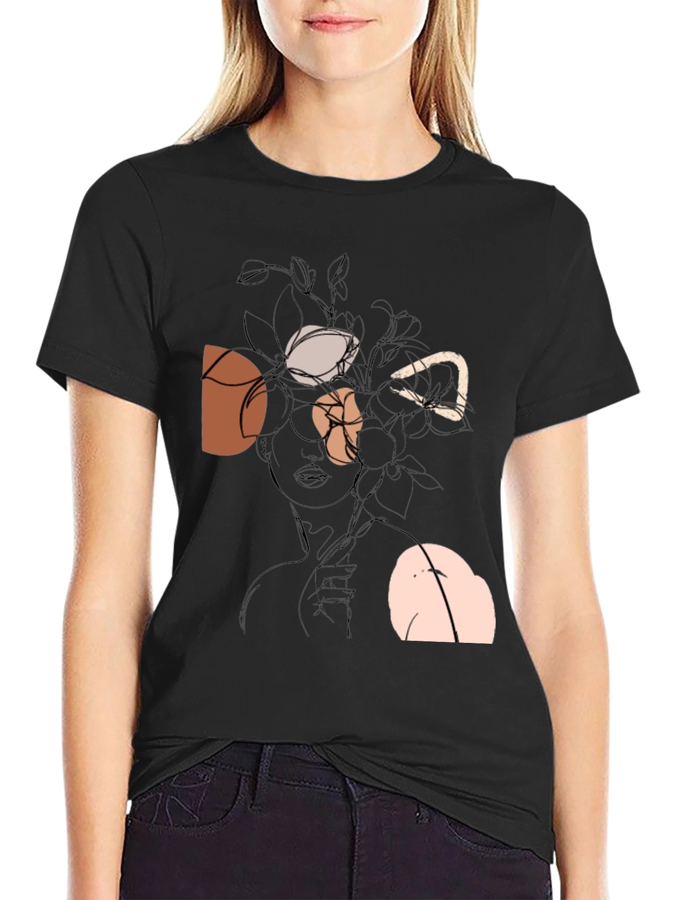 Abstract Floral Graphic Black T-Shirt