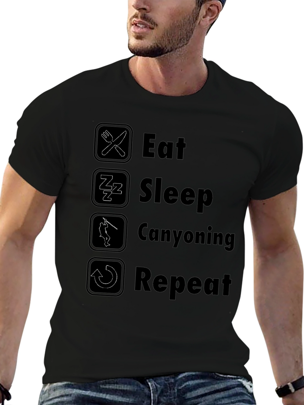 Eat Sleep Canyoning Repeat Black T-Shirt