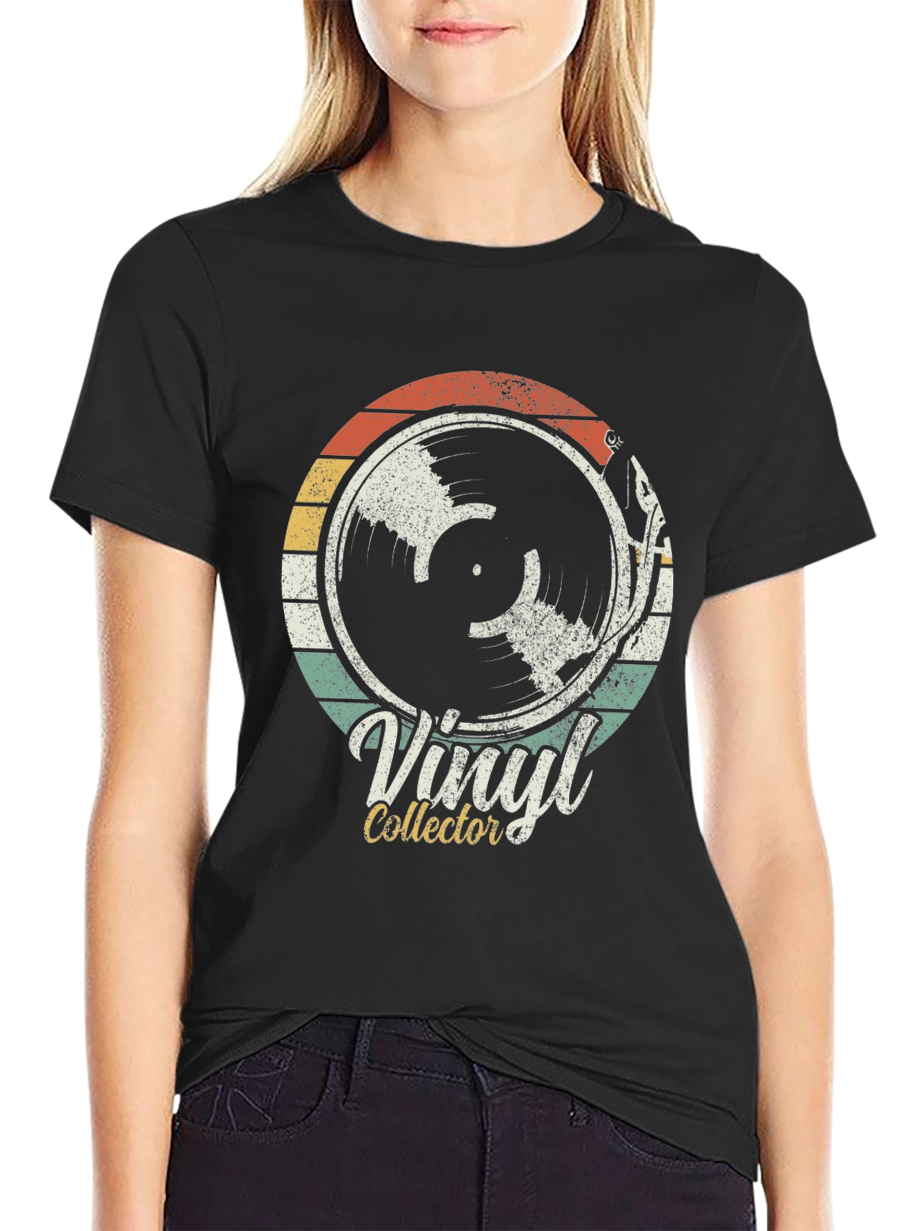 Vintage Vinyl Record Collector Black Graphic T-Shirt