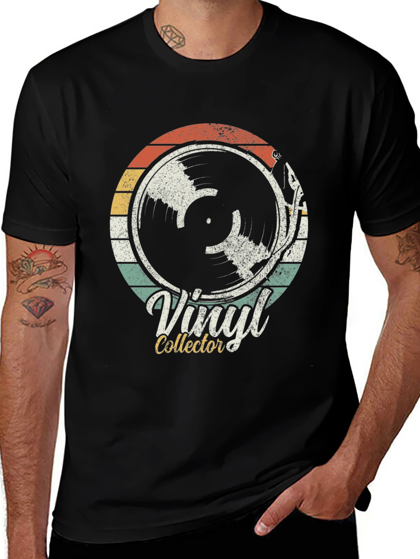 Vintage Vinyl Record Collector Black Graphic T-Shirt