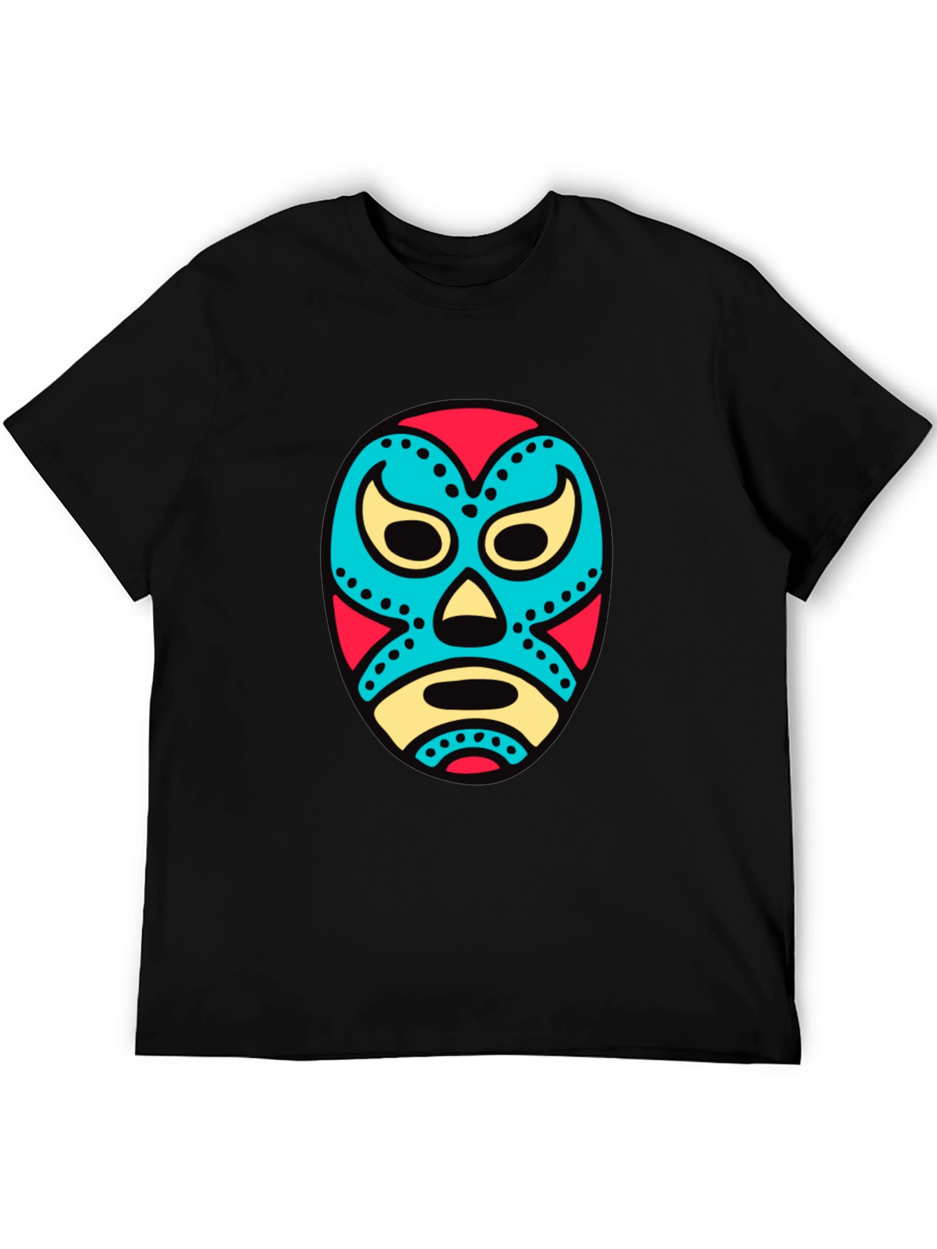 Colorful Lucha Libre Mask Graphic Tee - Black