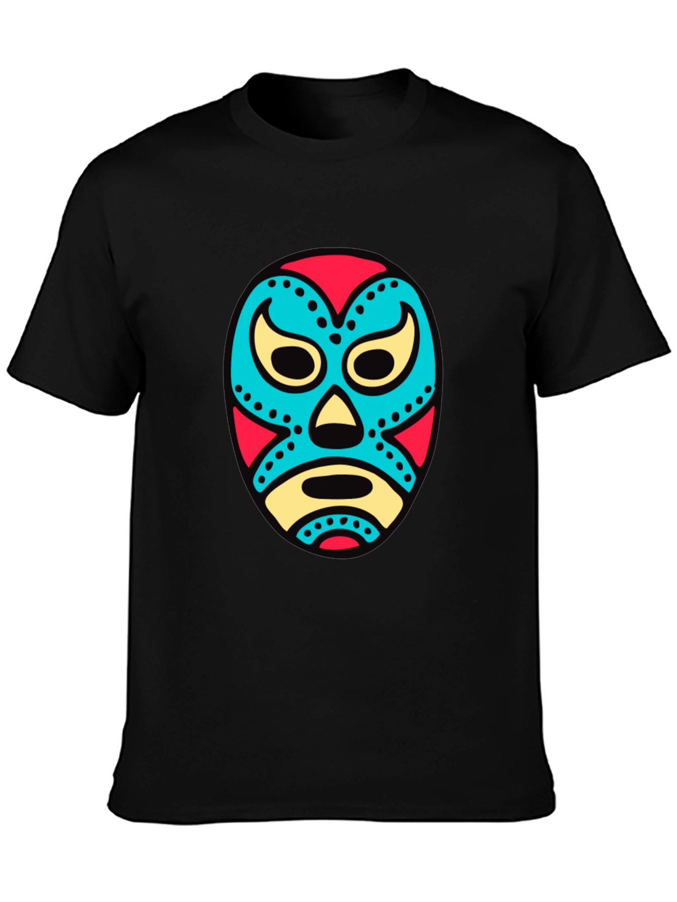 Colorful Lucha Libre Mask Graphic Tee - Black