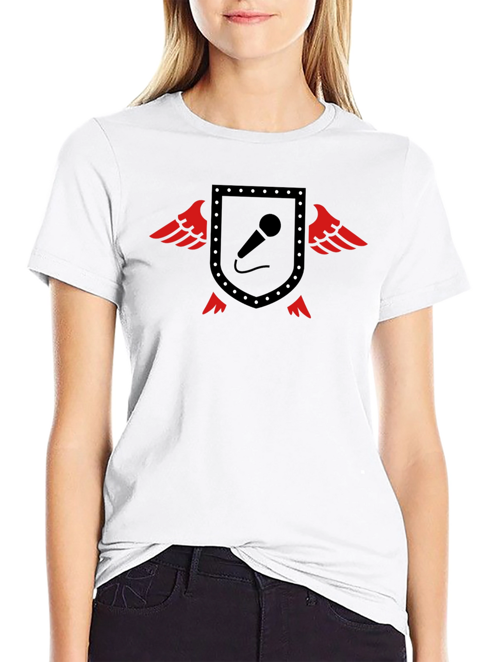 Winged Microphone Crest Graphic Tee - Black
