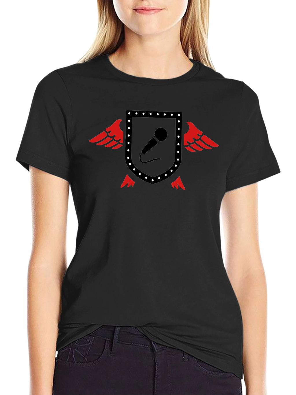 Winged Microphone Crest Graphic Tee - Black